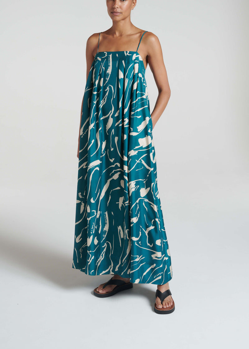 Heather Dress Teal Tide Silk Twill