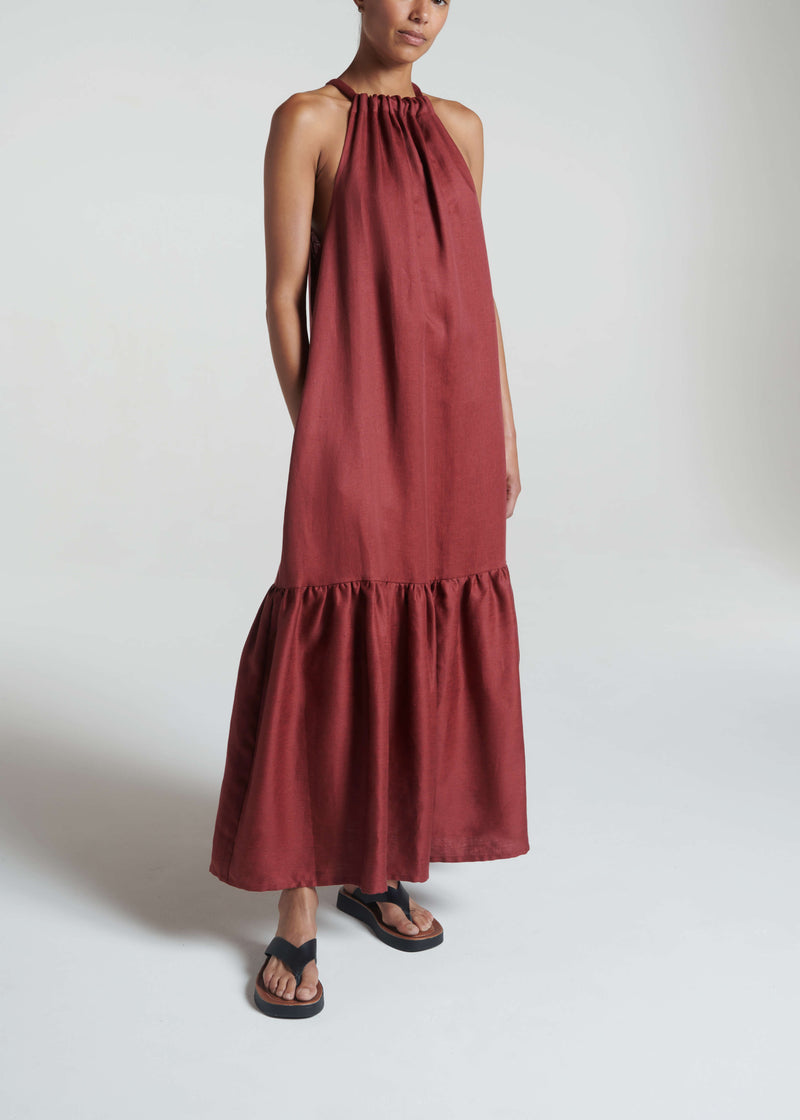 Ibiza Dress Merlot Heavy Linen