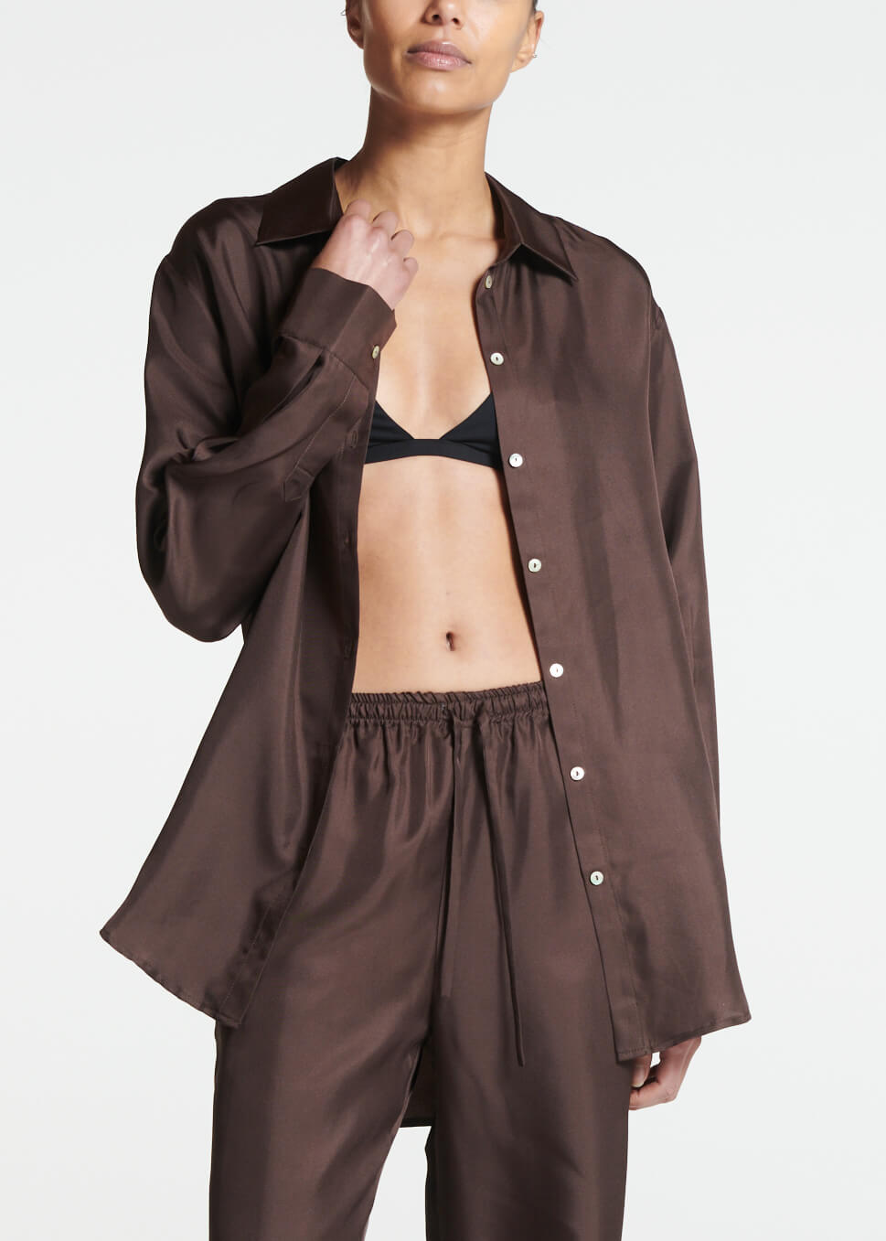 London Pyjama Top Espresso Silk Twill