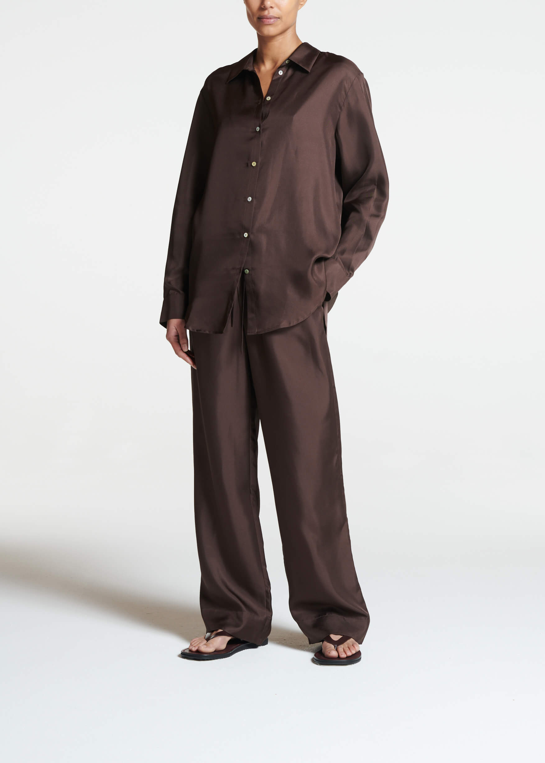 London Pyjama Top Espresso Silk Twill