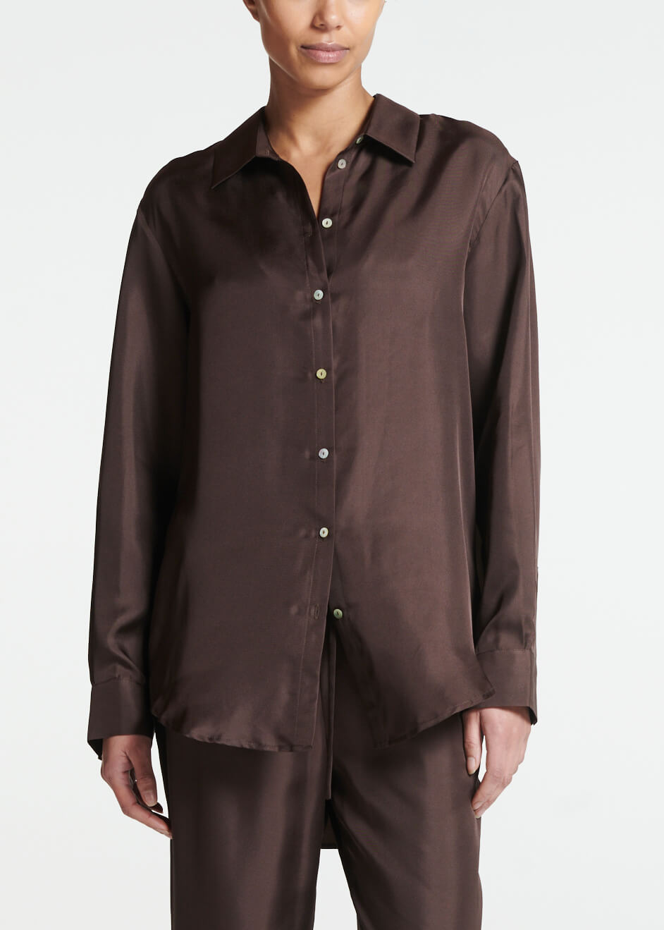 London Pyjama Top Espresso Silk Twill