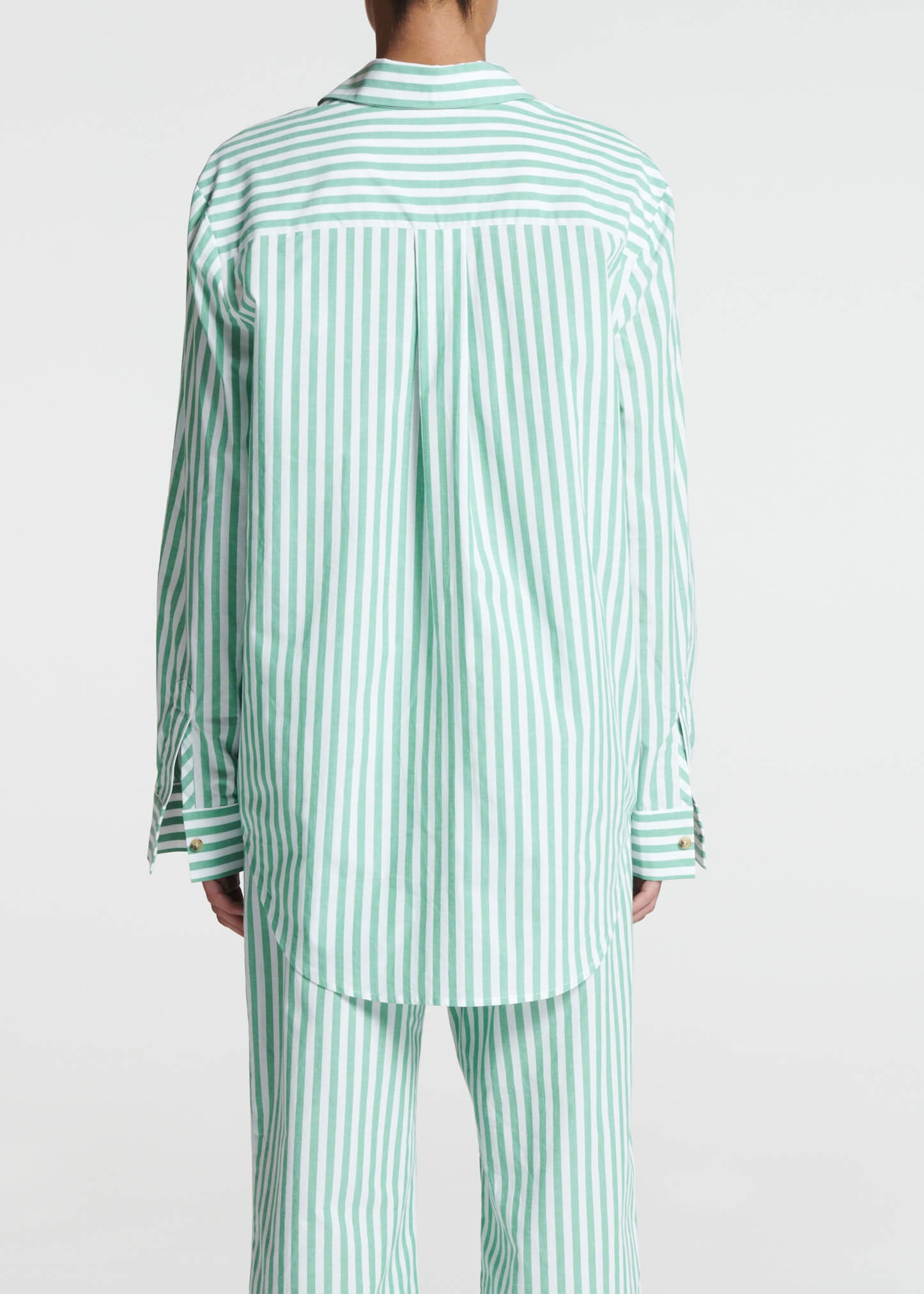 London Pyjama Top Green Stripe Cotton
