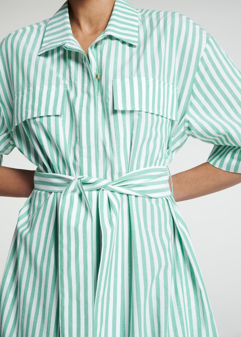 Amina Dress Green Stripe Cotton