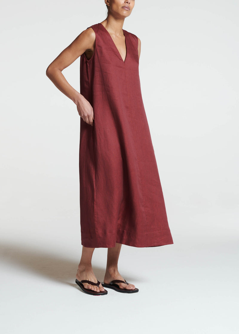 Nisha Dress Merlot Heavy Linen