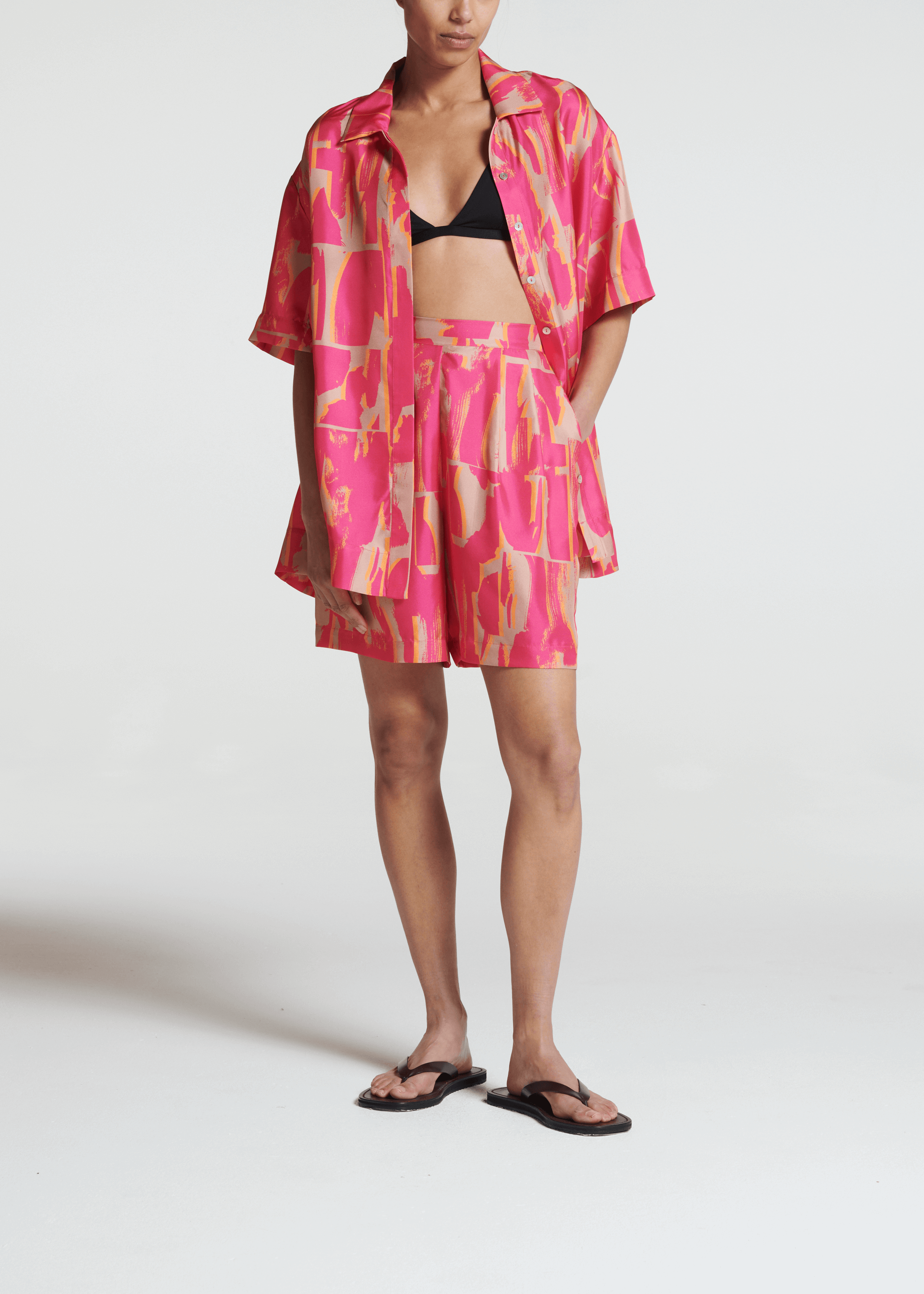 Montauk Shirt Brush Stroke Pink Silk Twill