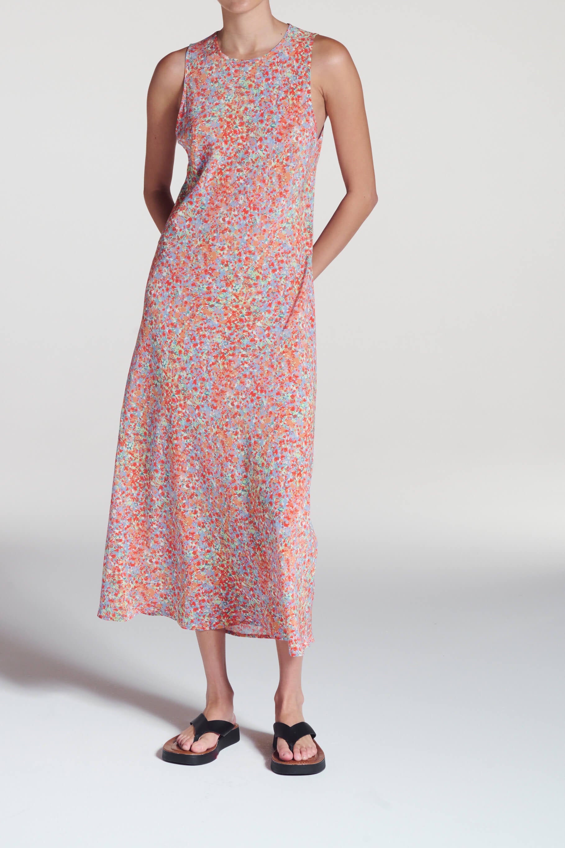 Valentina Dress Beachscape Coral Silk Crepe