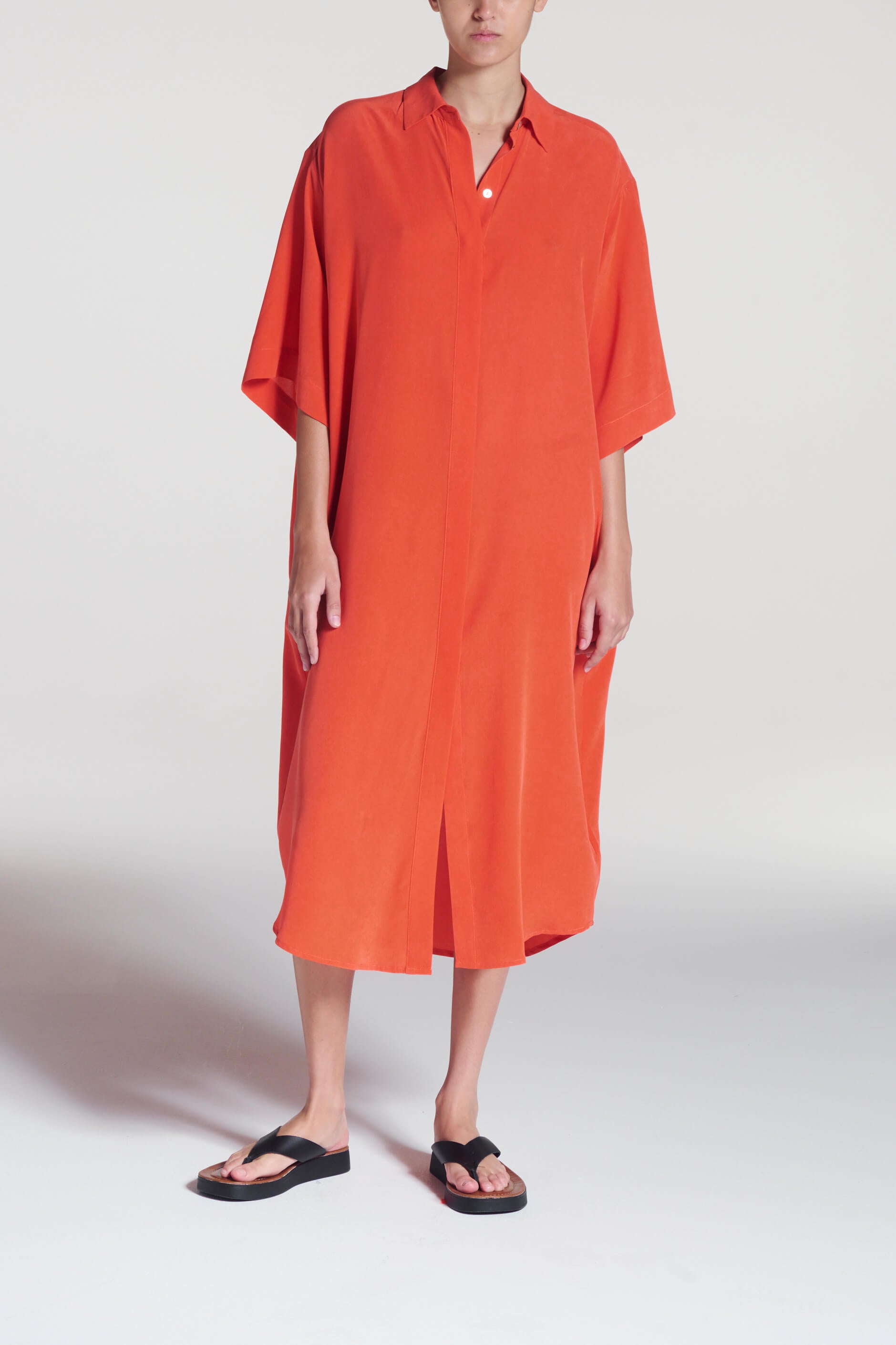 Catania Dress Coral Red Silk Crepe