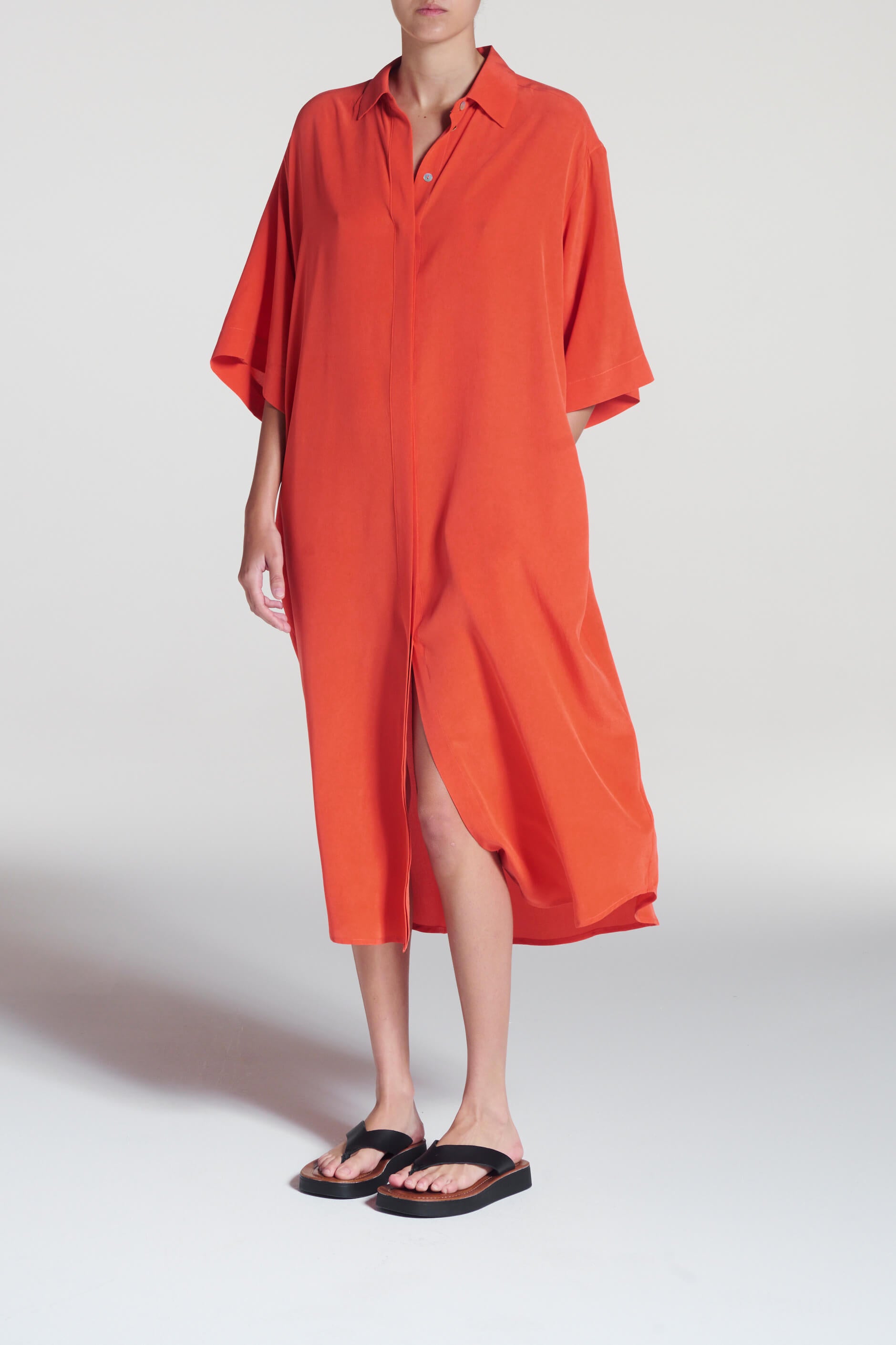 Catania Dress Coral Red Silk Crepe