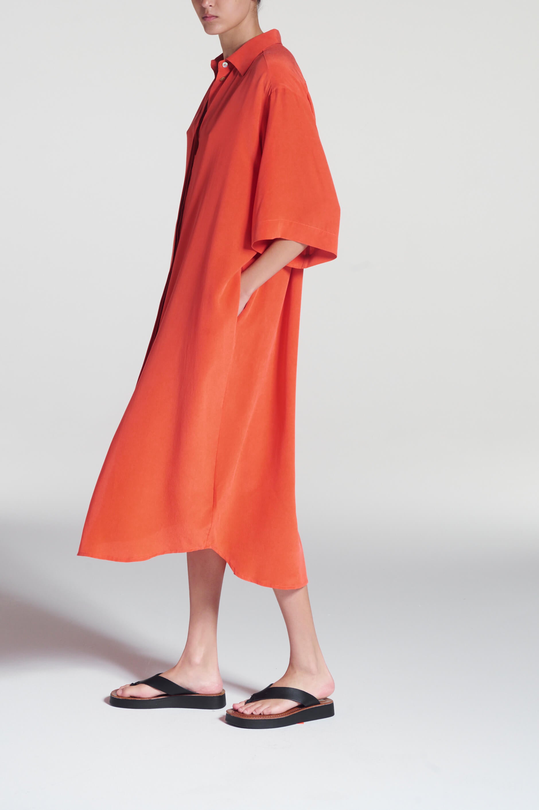 Catania Dress Coral Red Silk Crepe