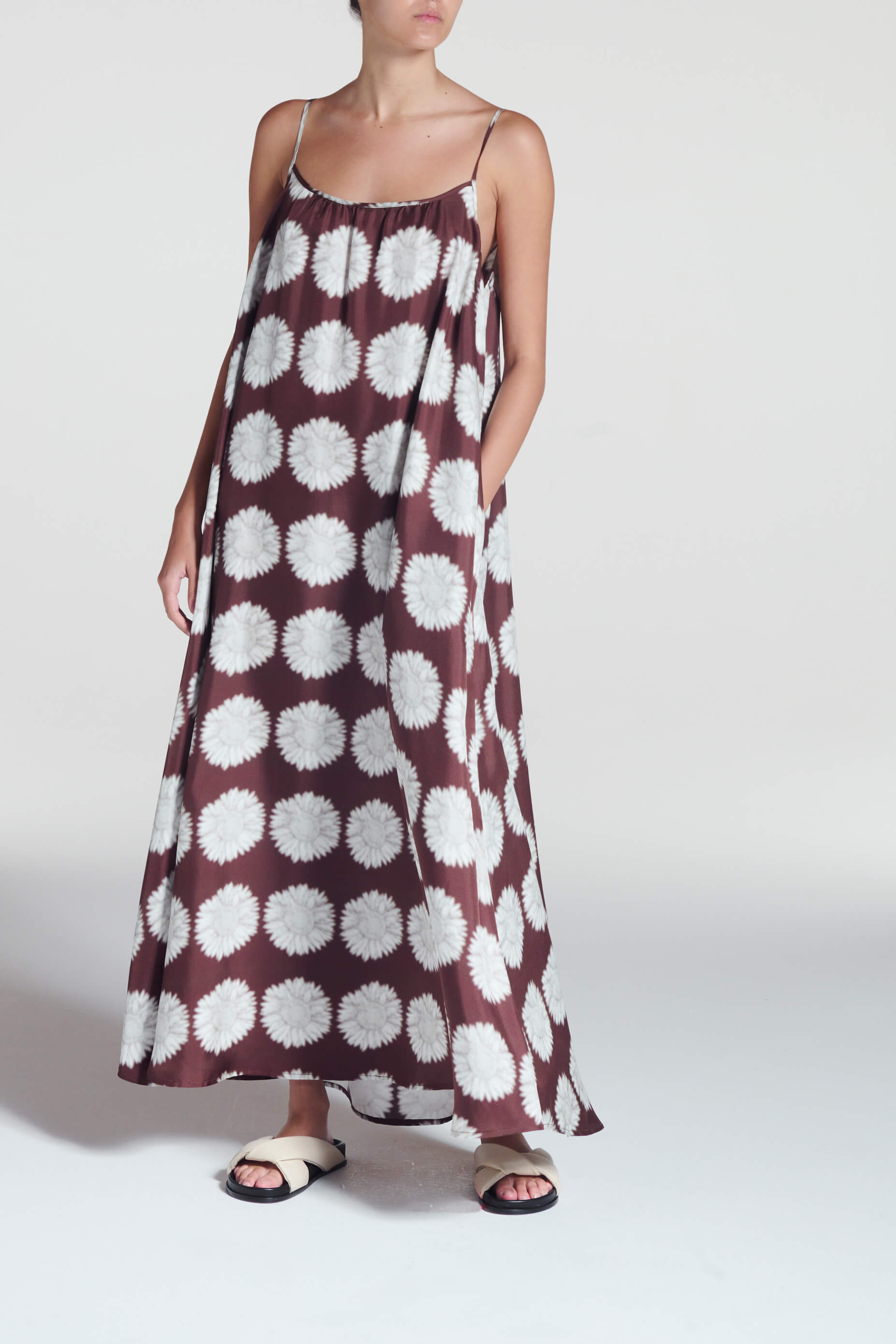 Napoli Dress Sunflower Mahogany Silk Twill