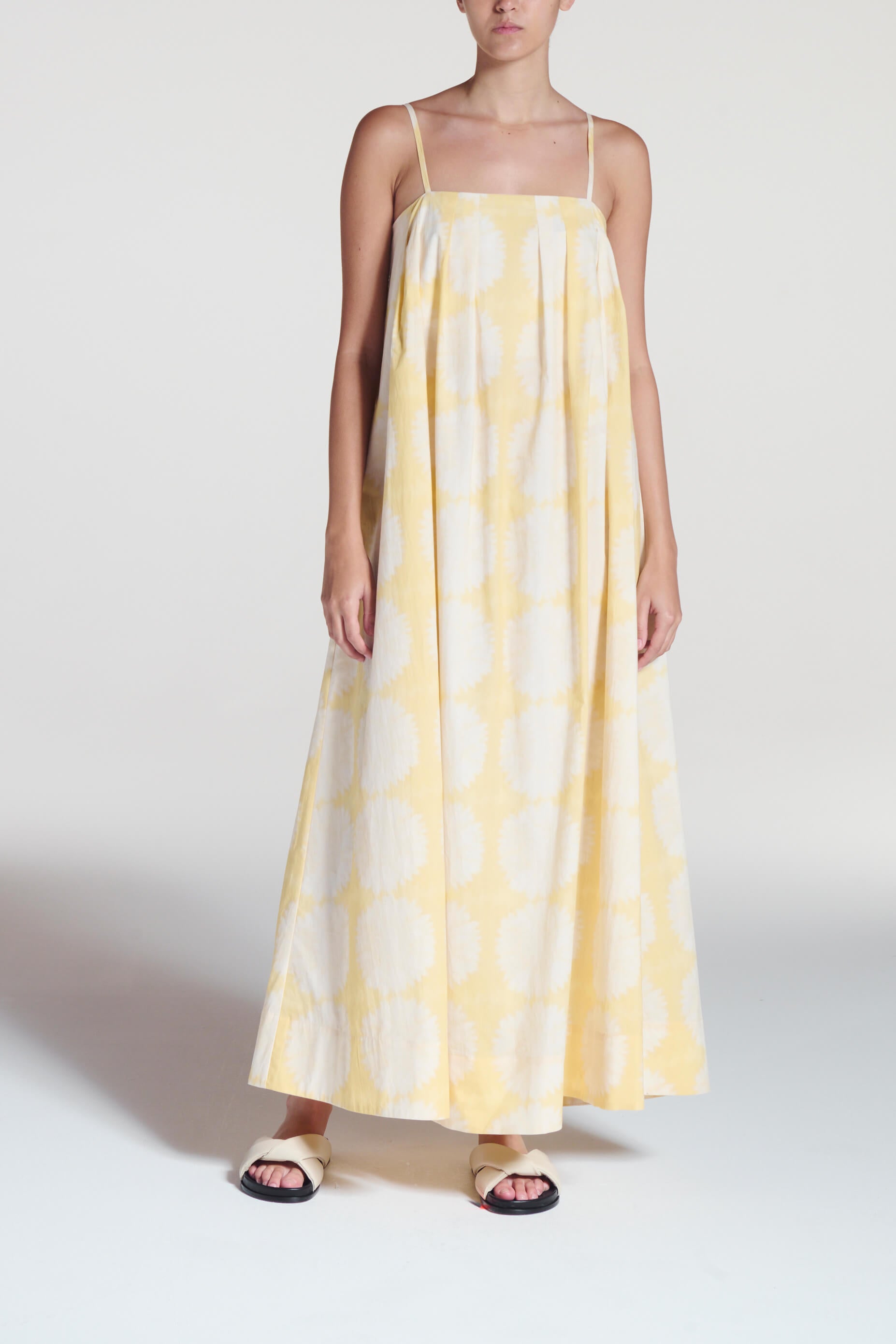 Heather Dress Abstract Sunflower Lemon Cotton