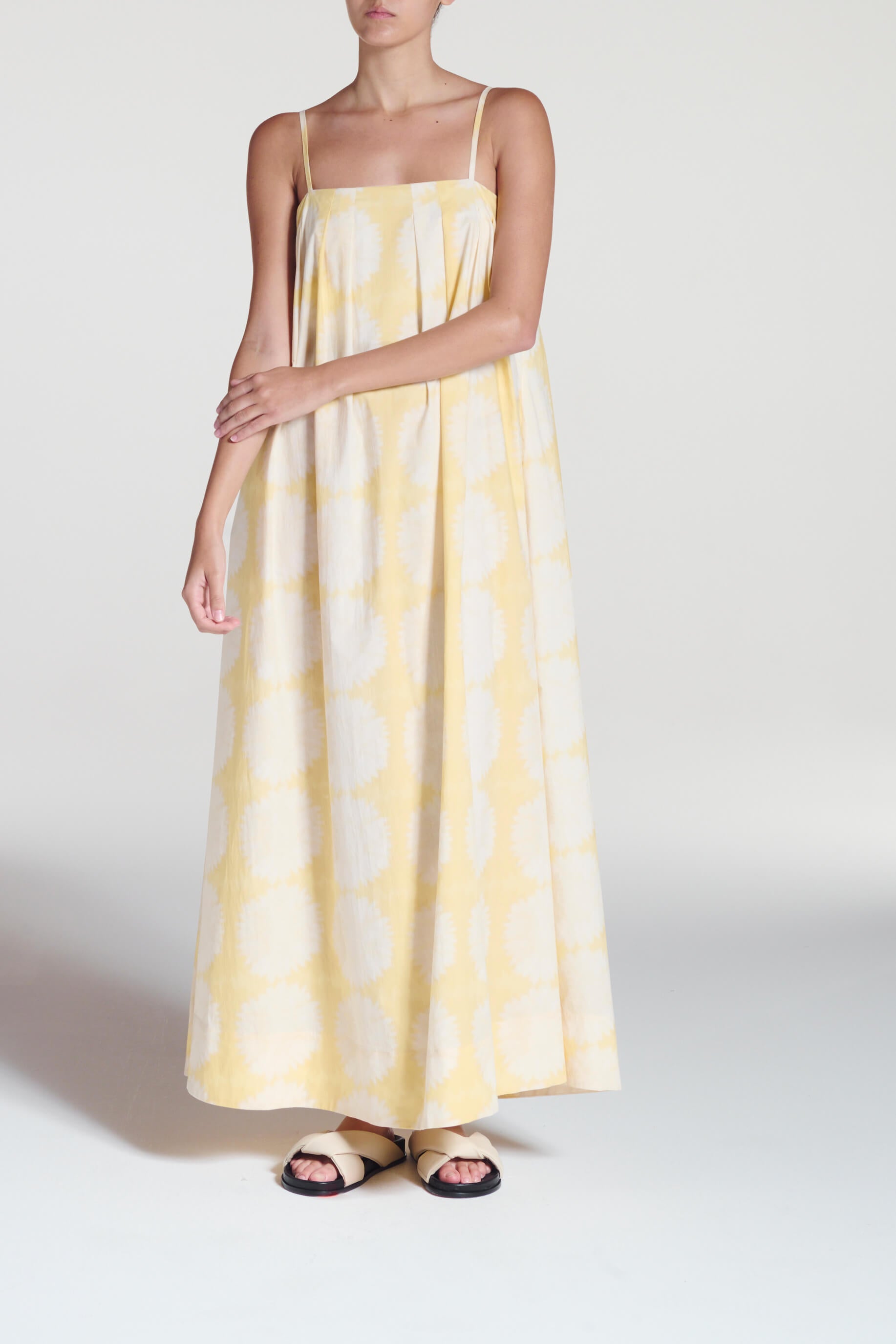 Heather Dress Abstract Sunflower Lemon Cotton