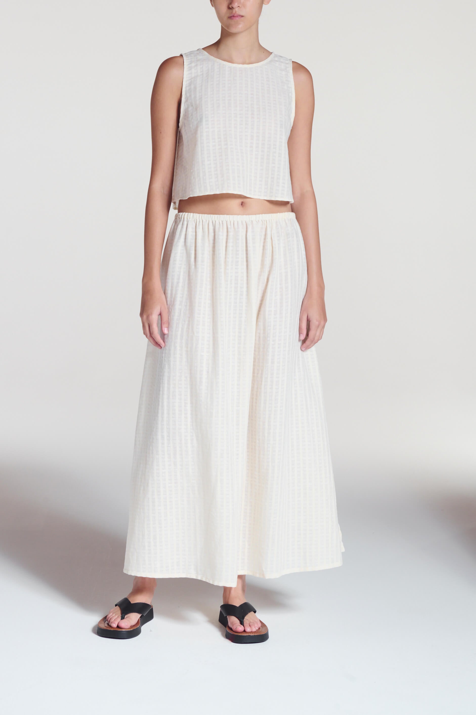 Rafaela Skirt Shell White Stripe Cotton Linen