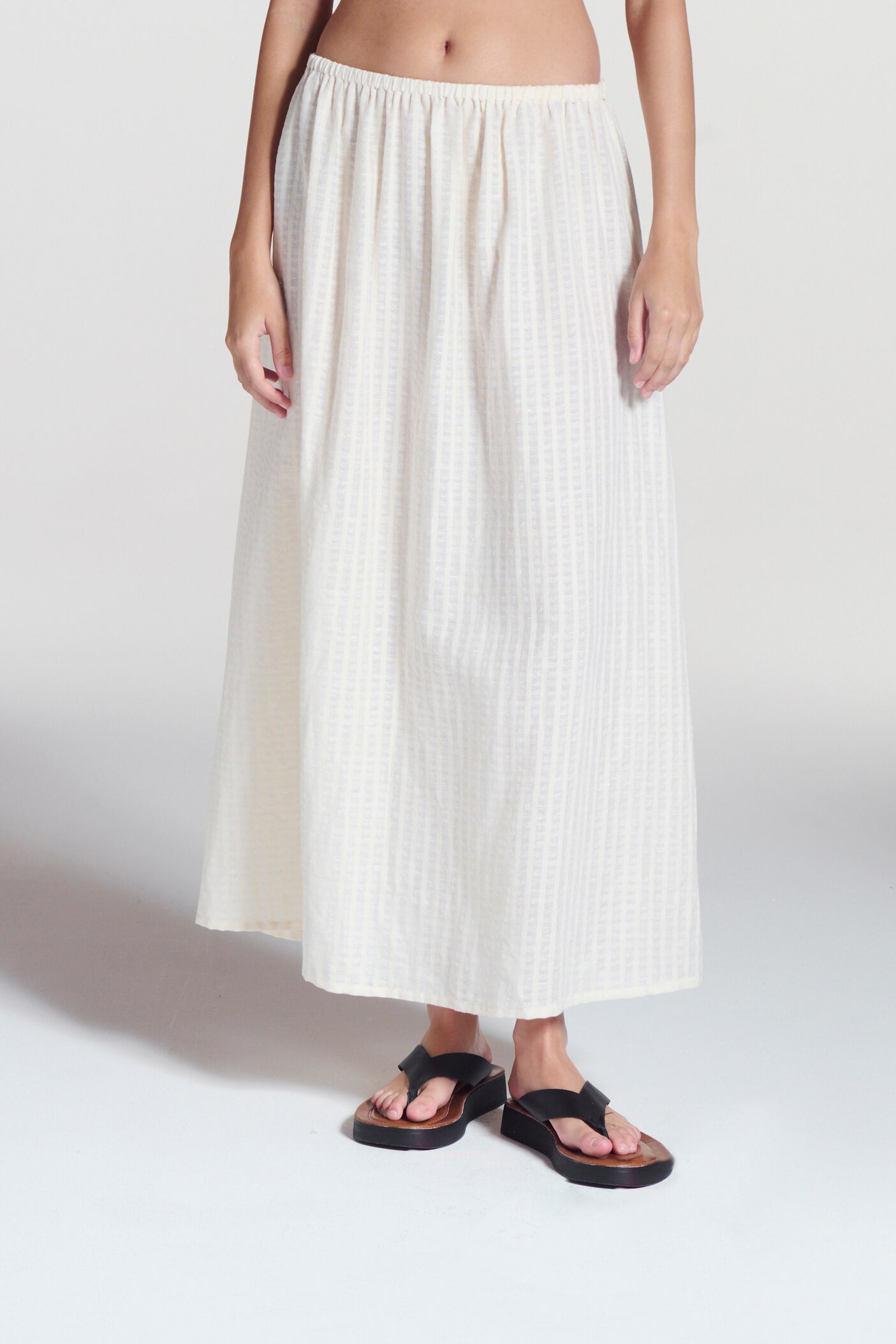 Rafaela Skirt Shell White Stripe Cotton Linen