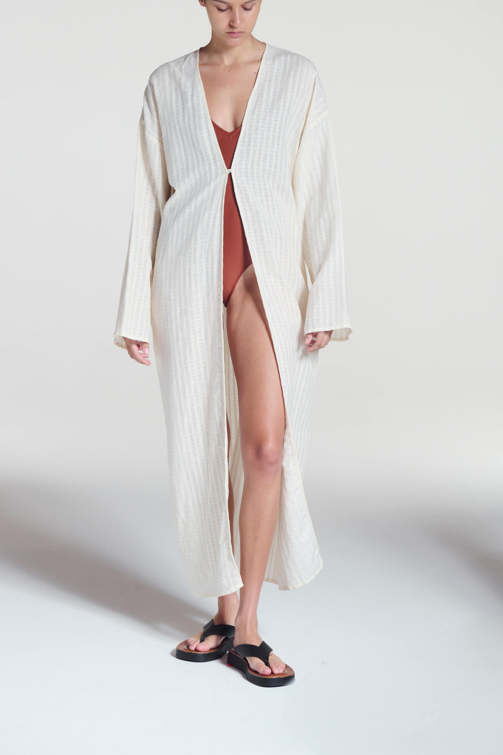 Lorenzo Robe Shell Stripe Cotton Linen