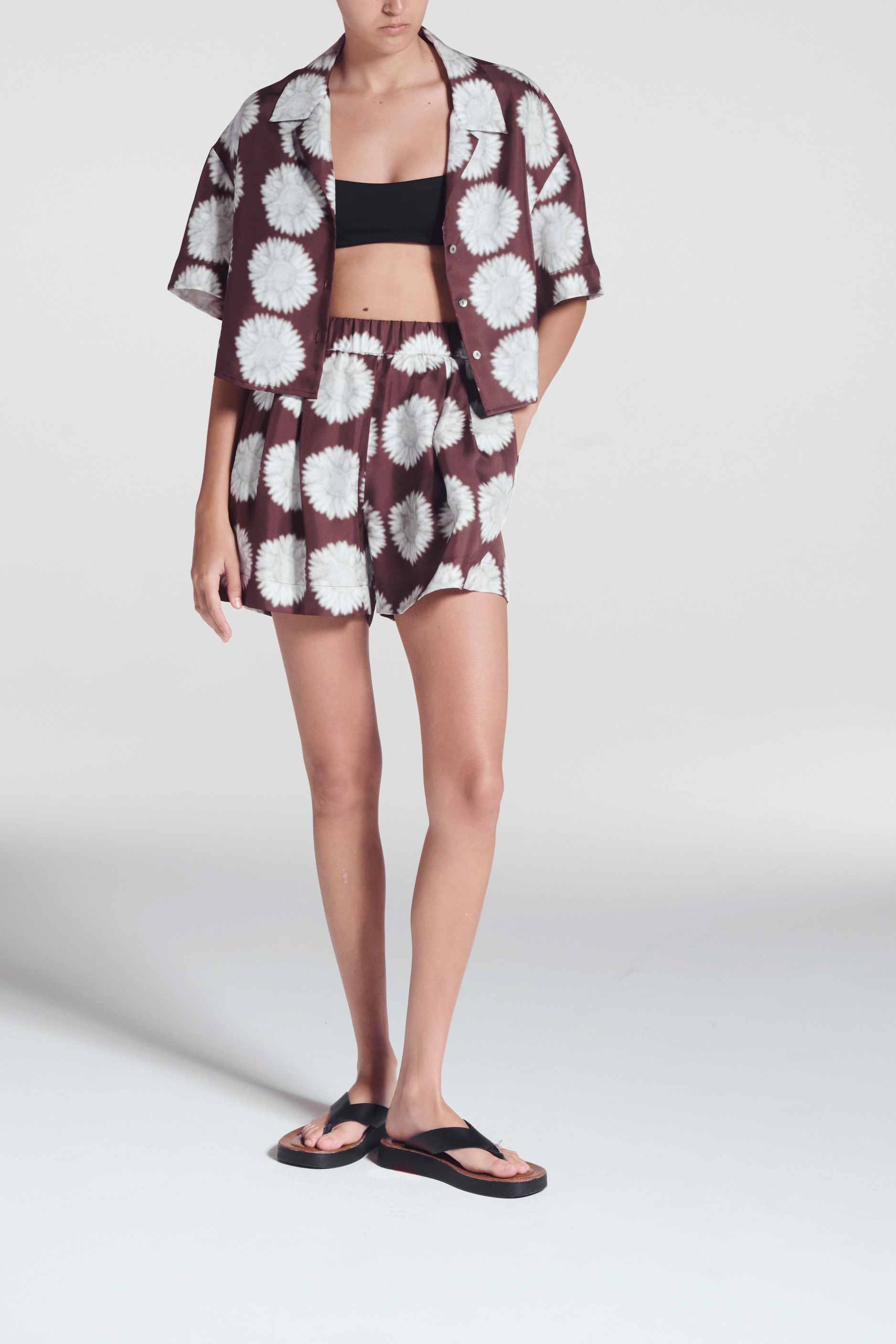 Zurich Short Sunflower Mahogany Silk Twill