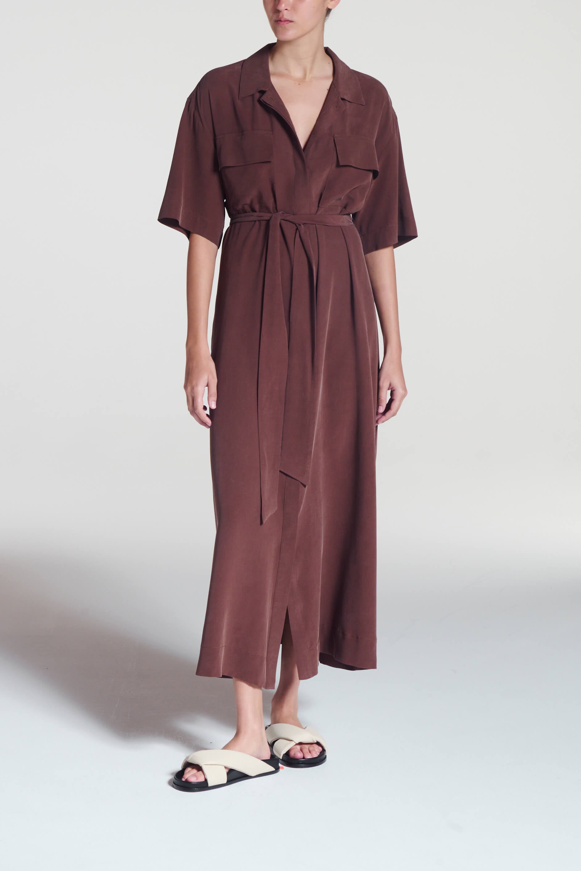 Amina Dress Mahogany Silk Crepe