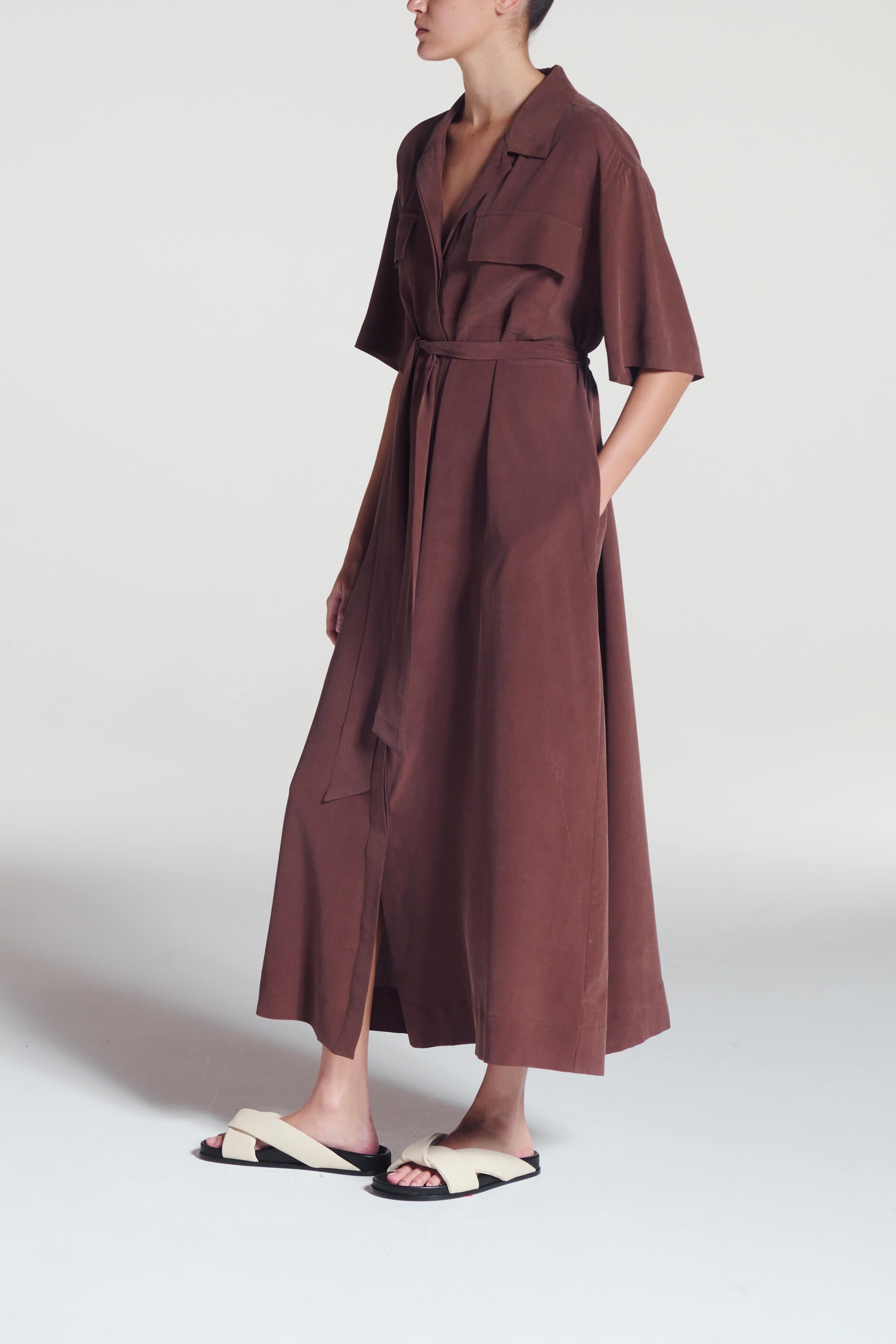 Amina Dress Mahogany Silk Crepe
