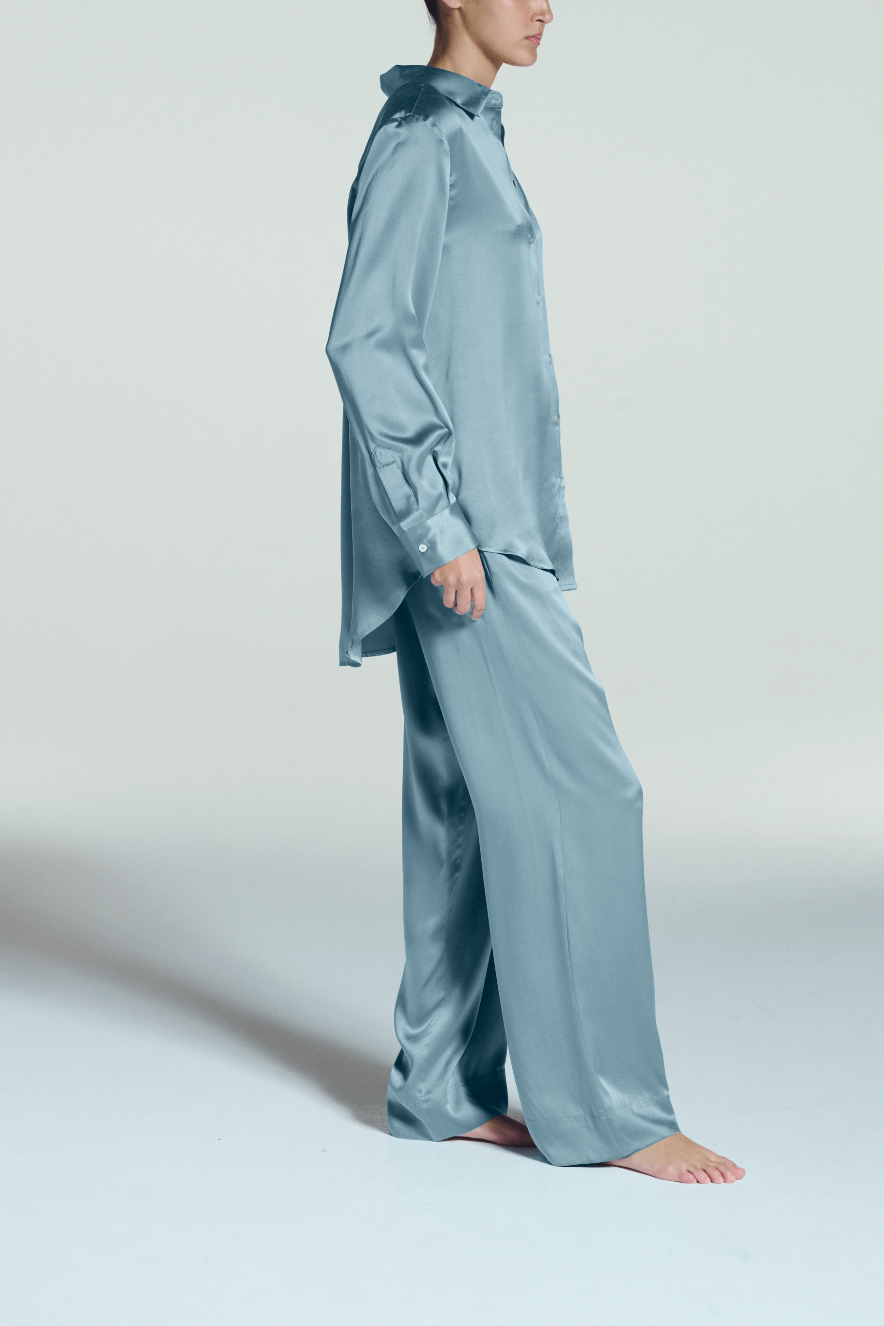 London Pyjama Top Dust Blue Silk