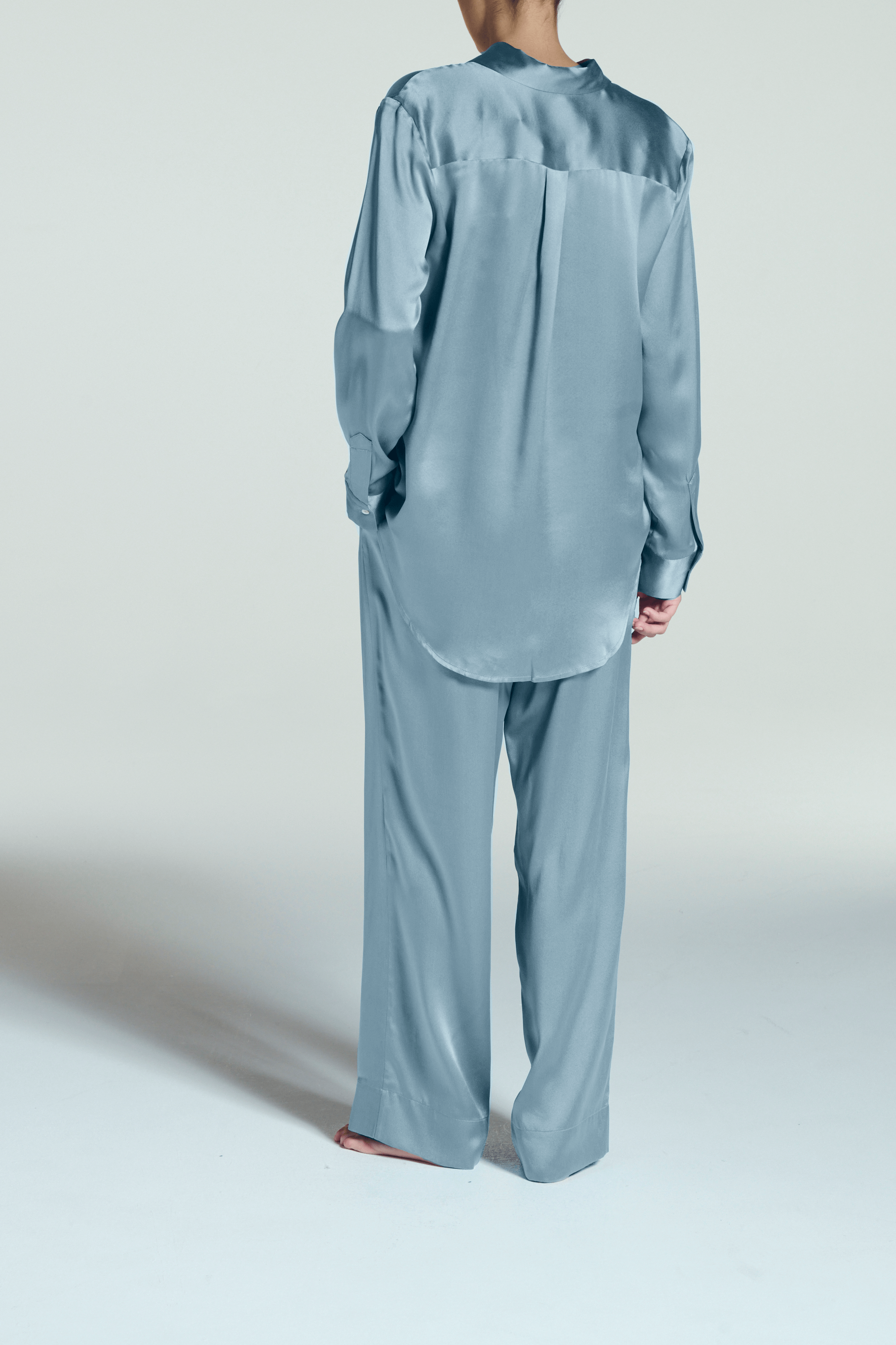 London Pyjama Top Dust Blue Silk