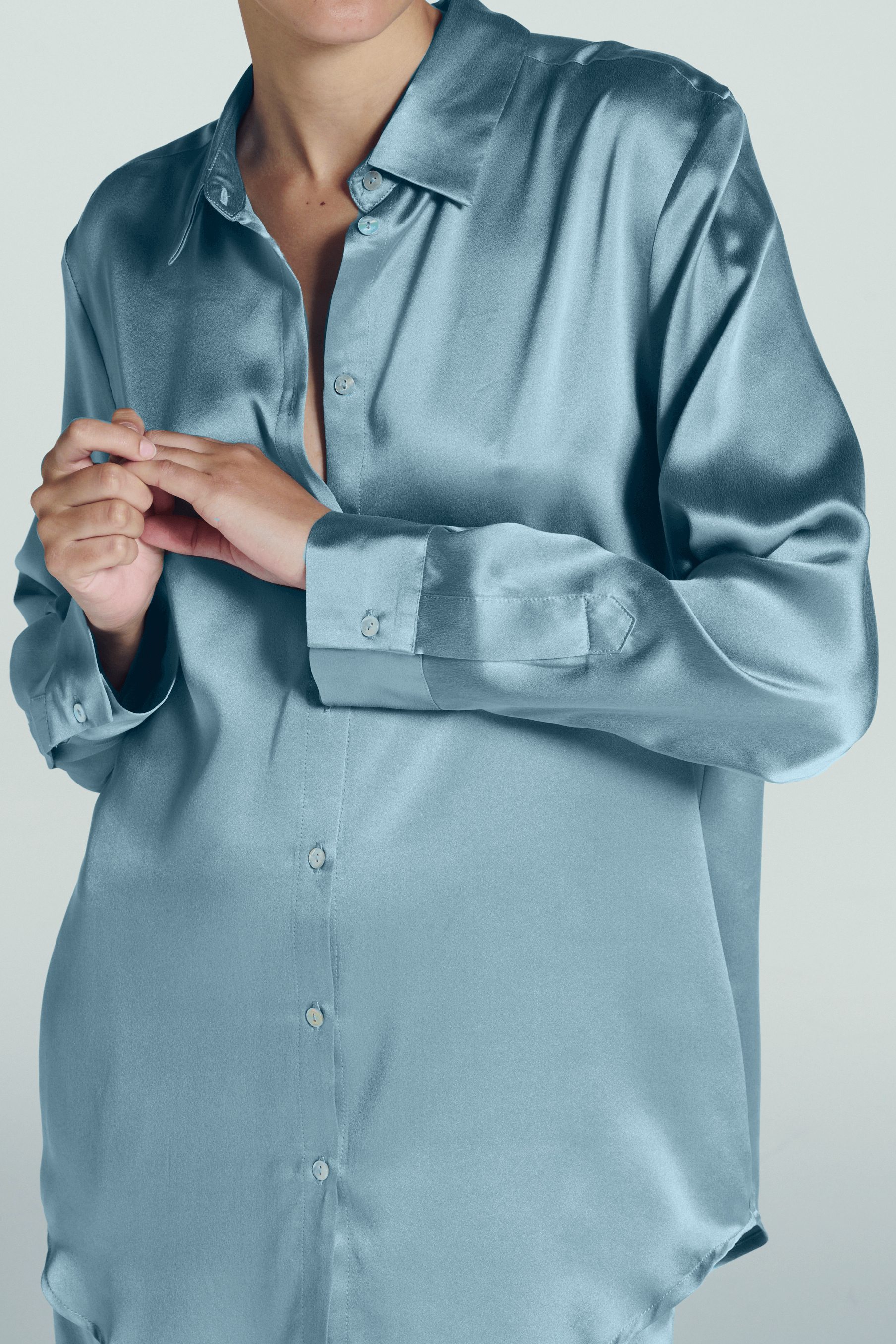 London Pyjama Top Dust Blue Silk