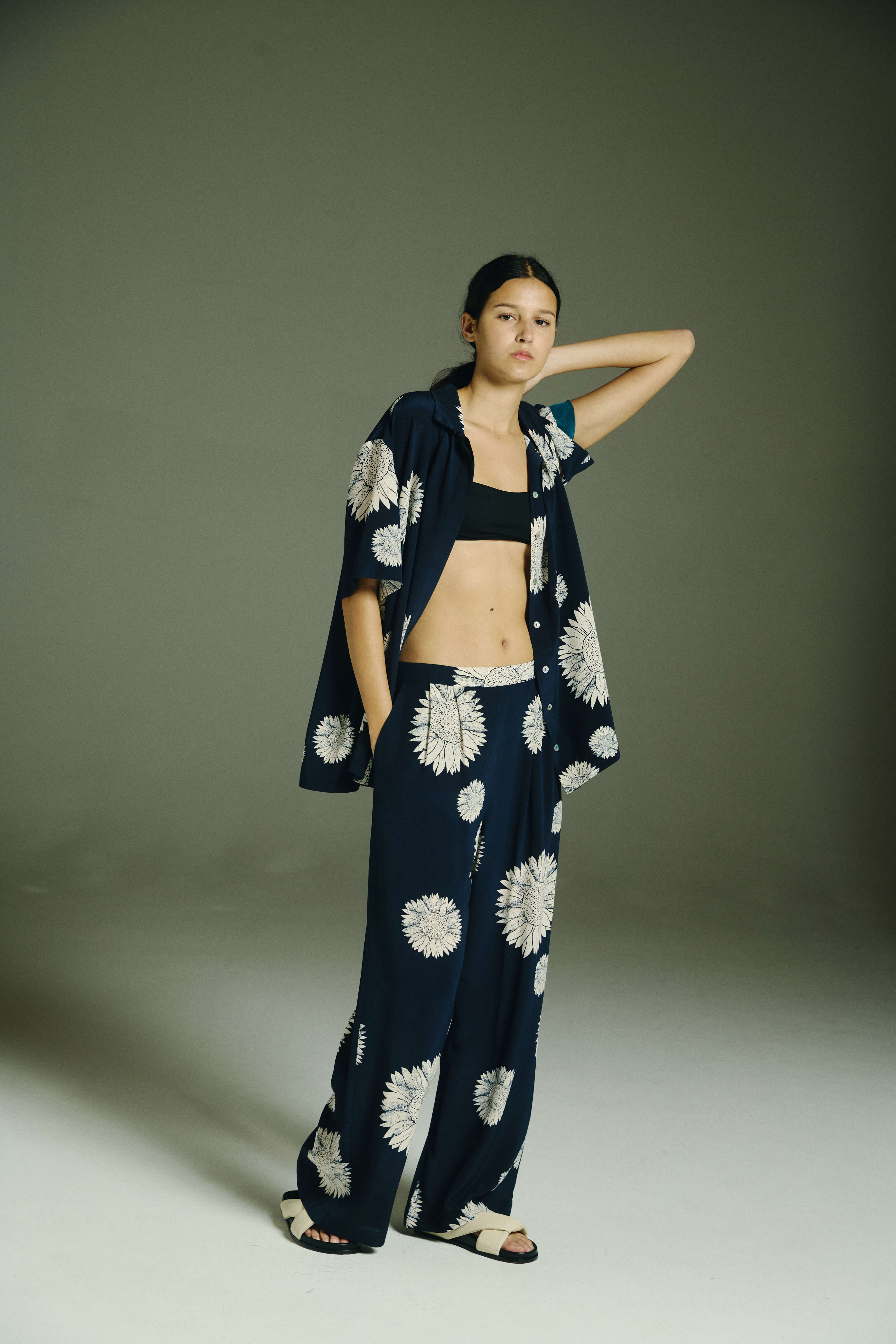 Isola Trouser Navy Sunflower Silk Crepe