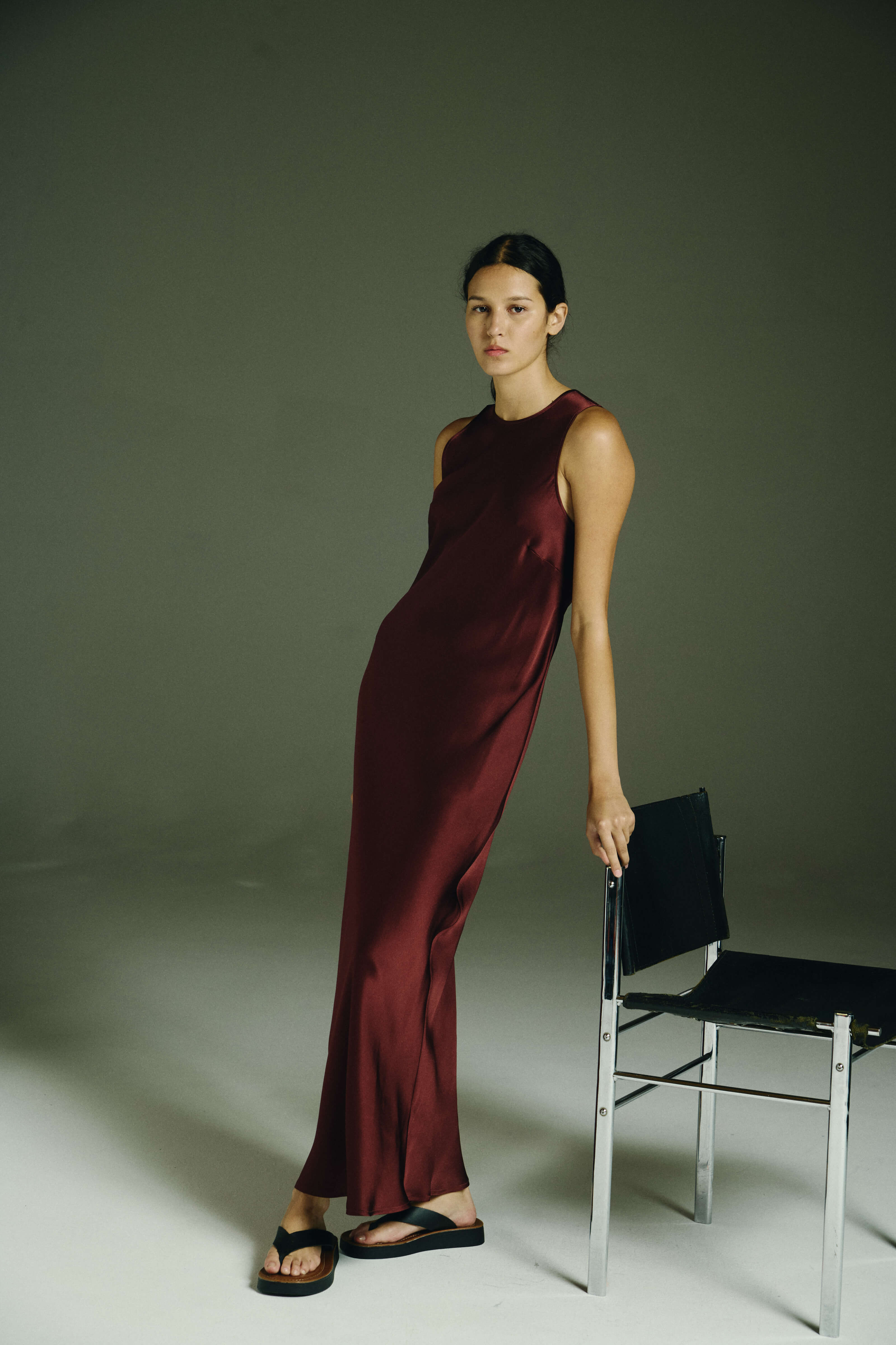 Valencia Dress Maroon Silk Satin