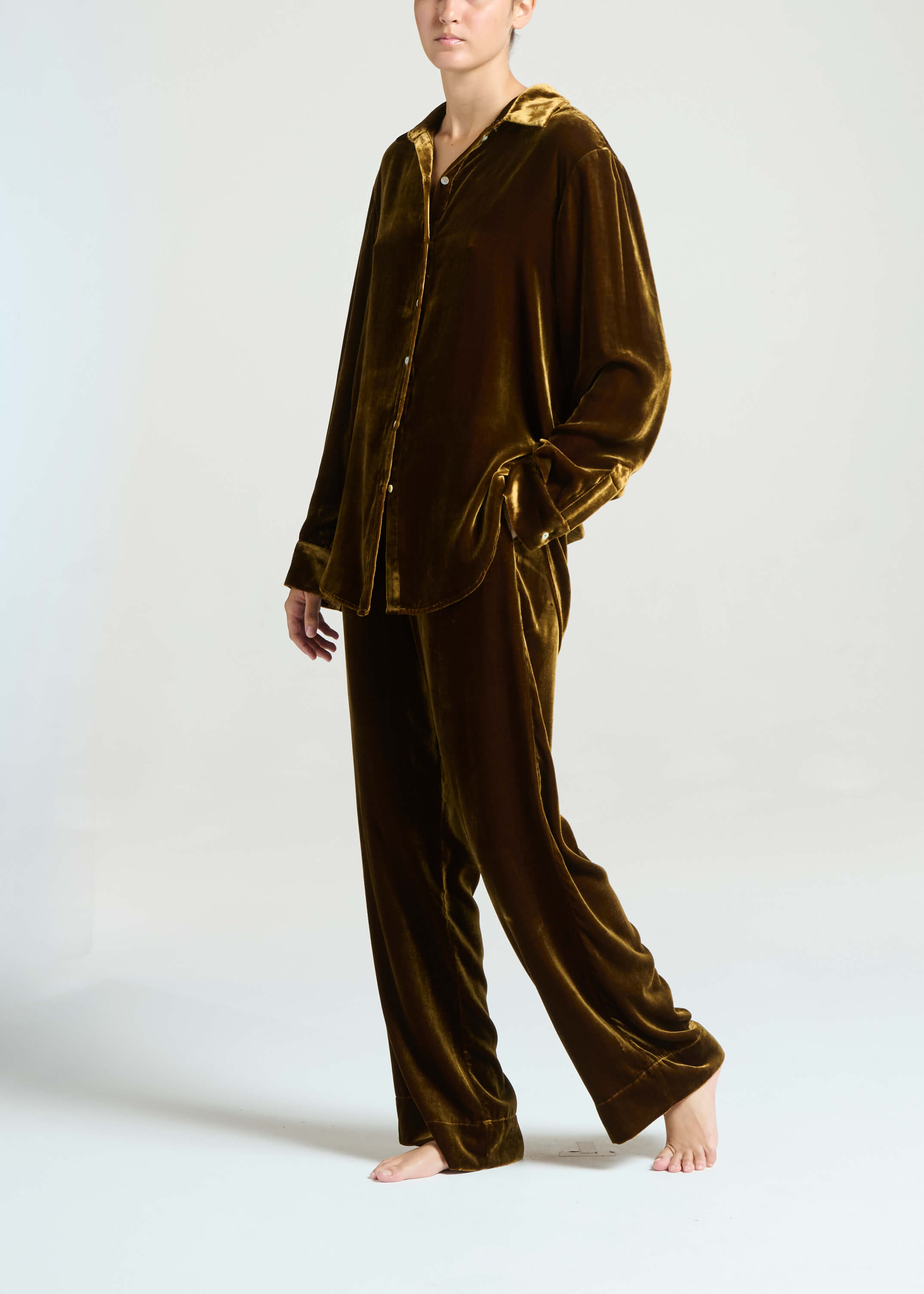 London Pyjama Top Brunette Viscose Velvet