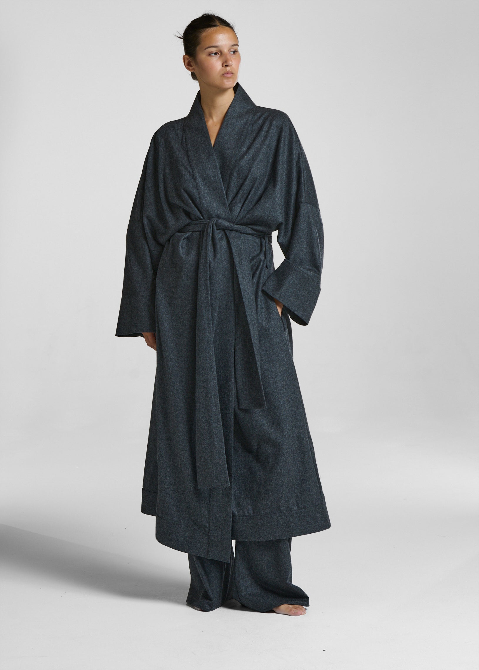 Athens Robe Charcoal Wool Cashmere Flannel