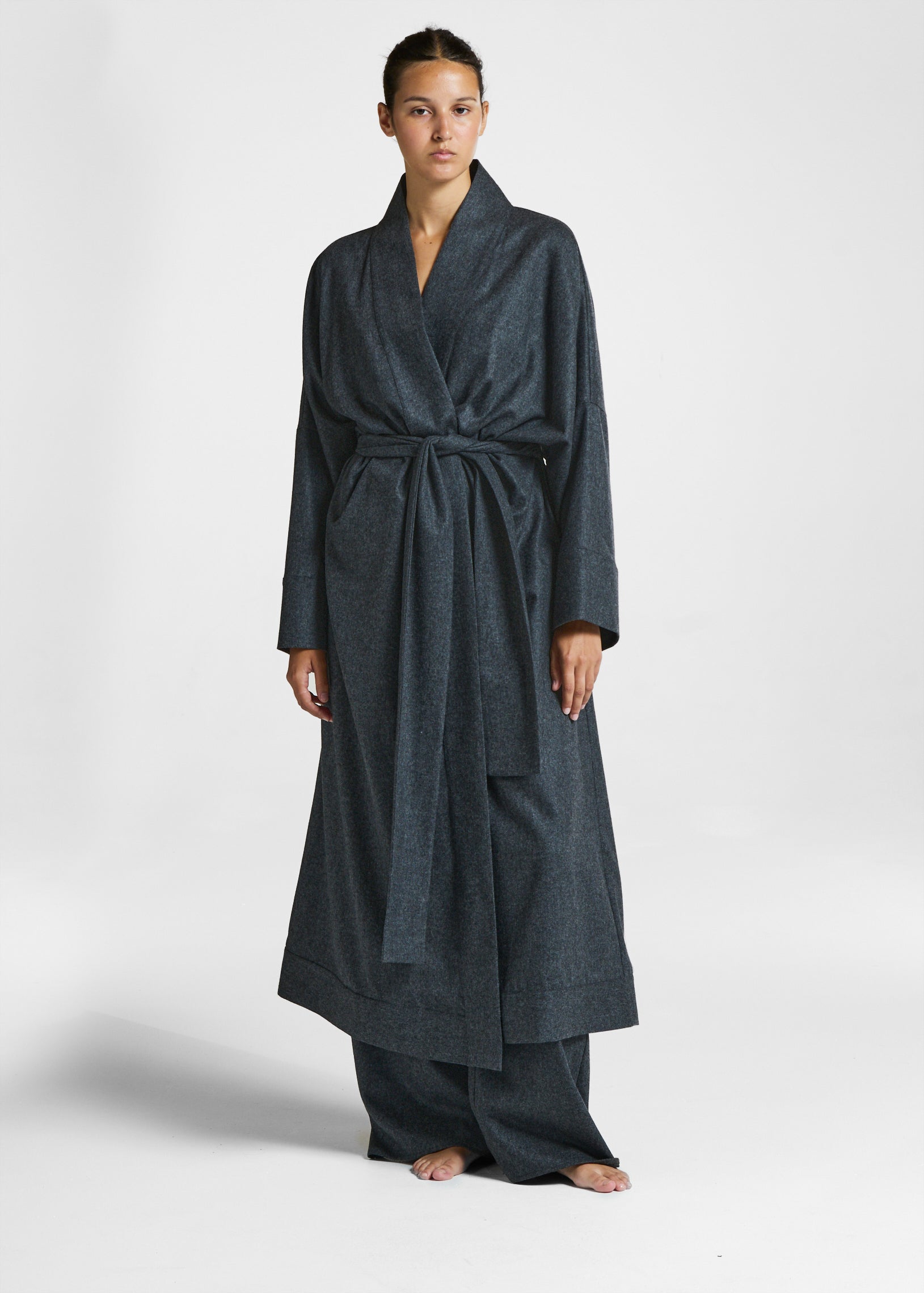 Athens Robe Charcoal Wool Cashmere Flannel