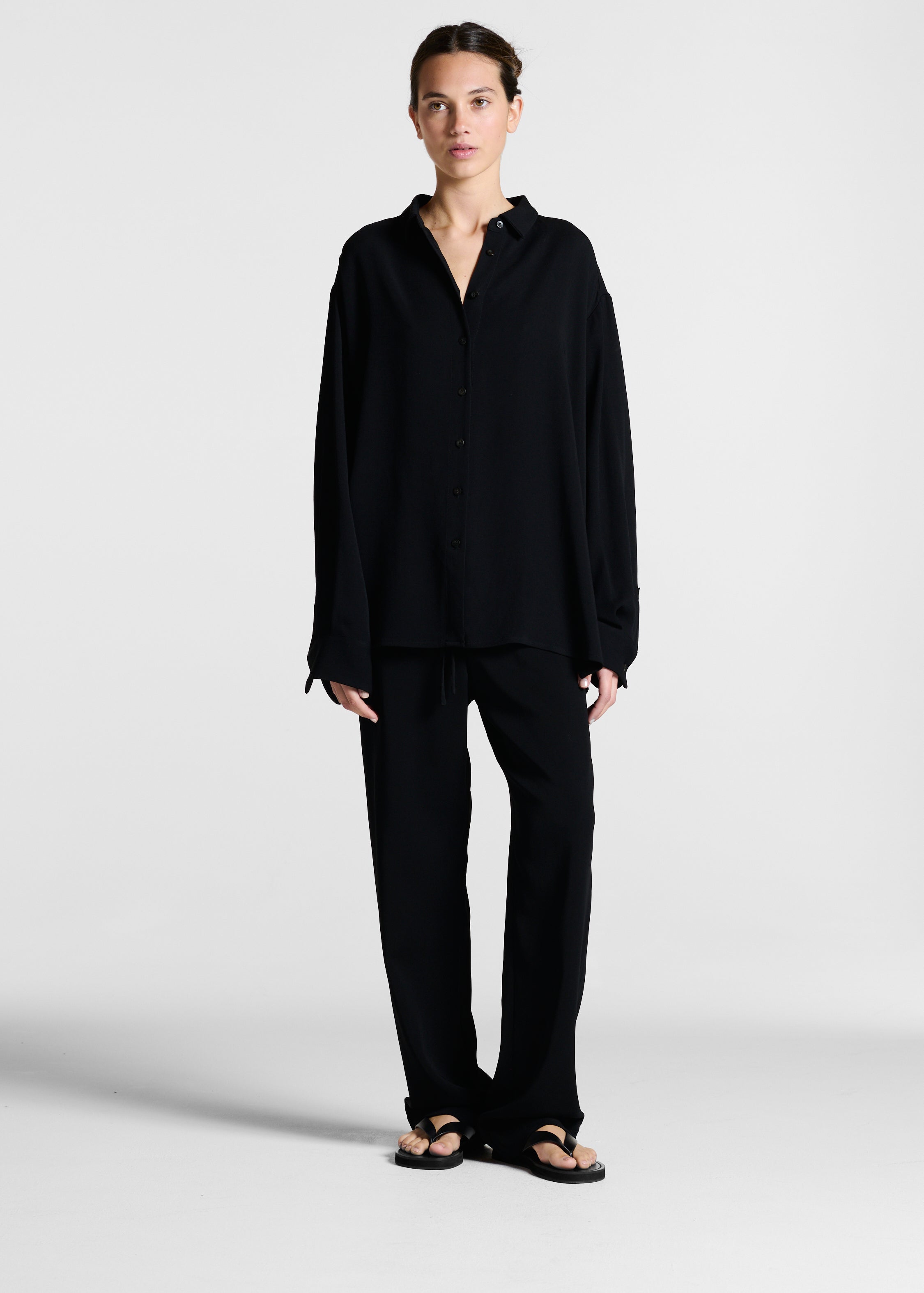 Maya Shirt Black Textured Viscose Crepe