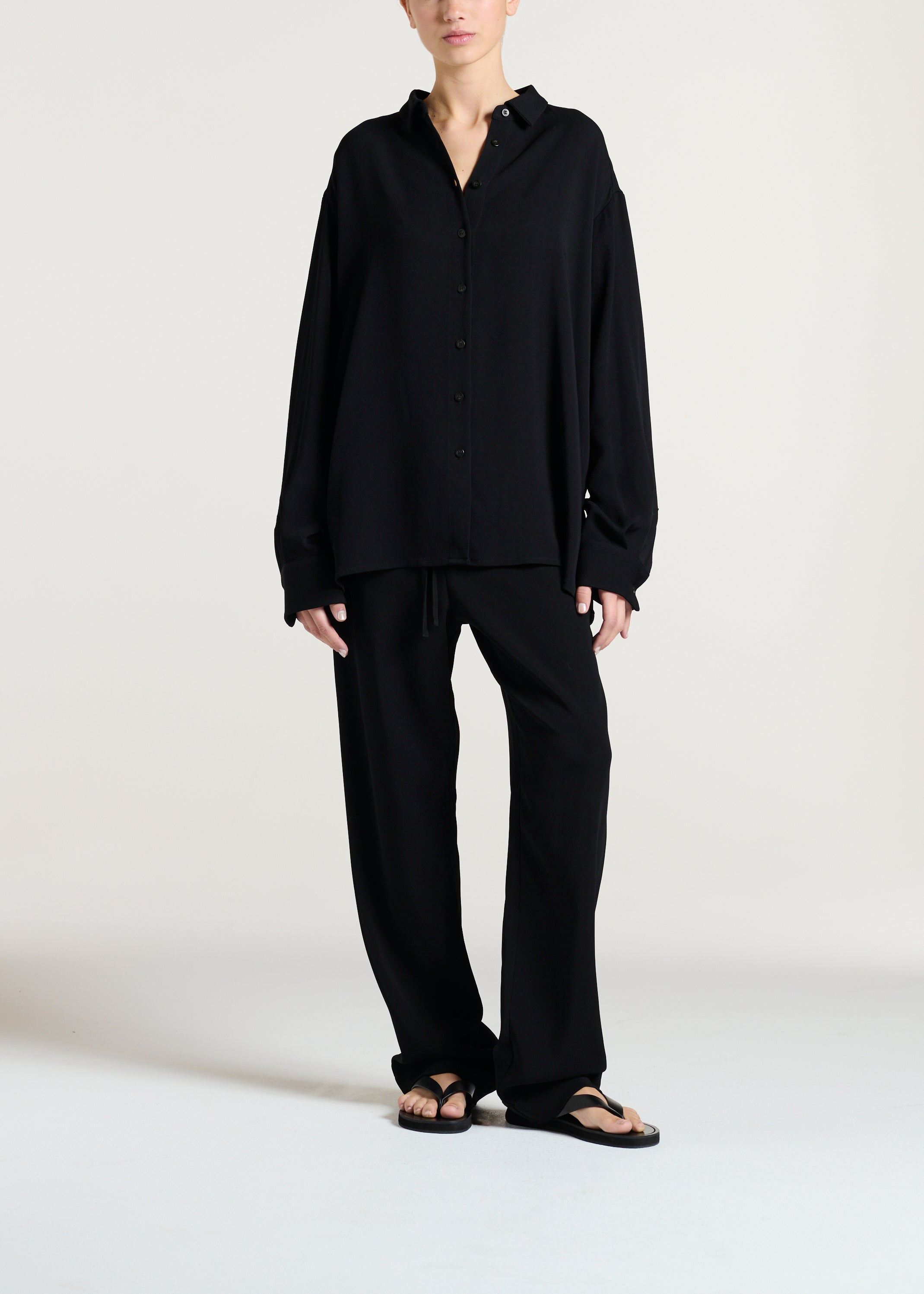 Maya Shirt Black Textured Viscose Crepe