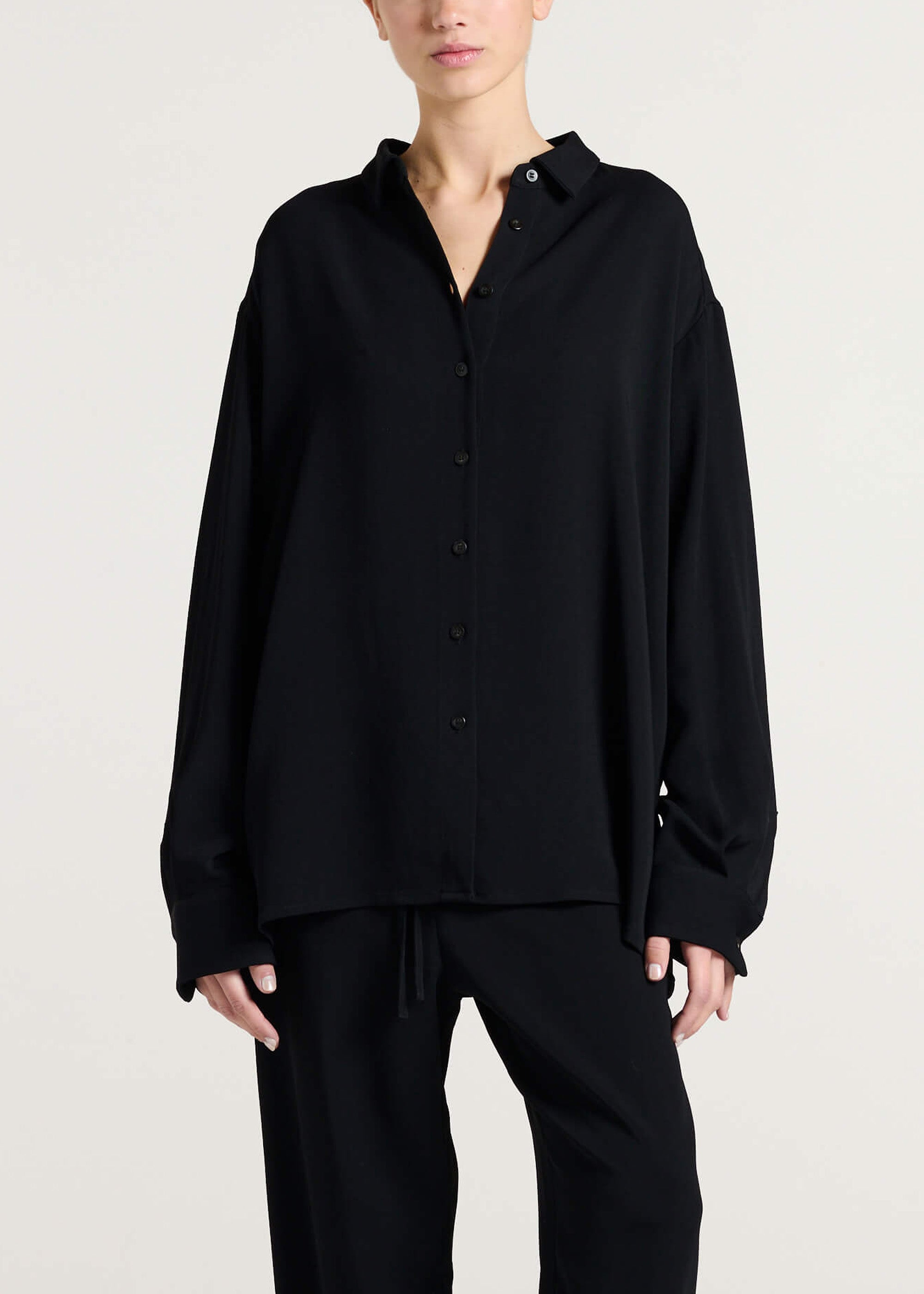 Maya Shirt Black Textured Viscose Crepe