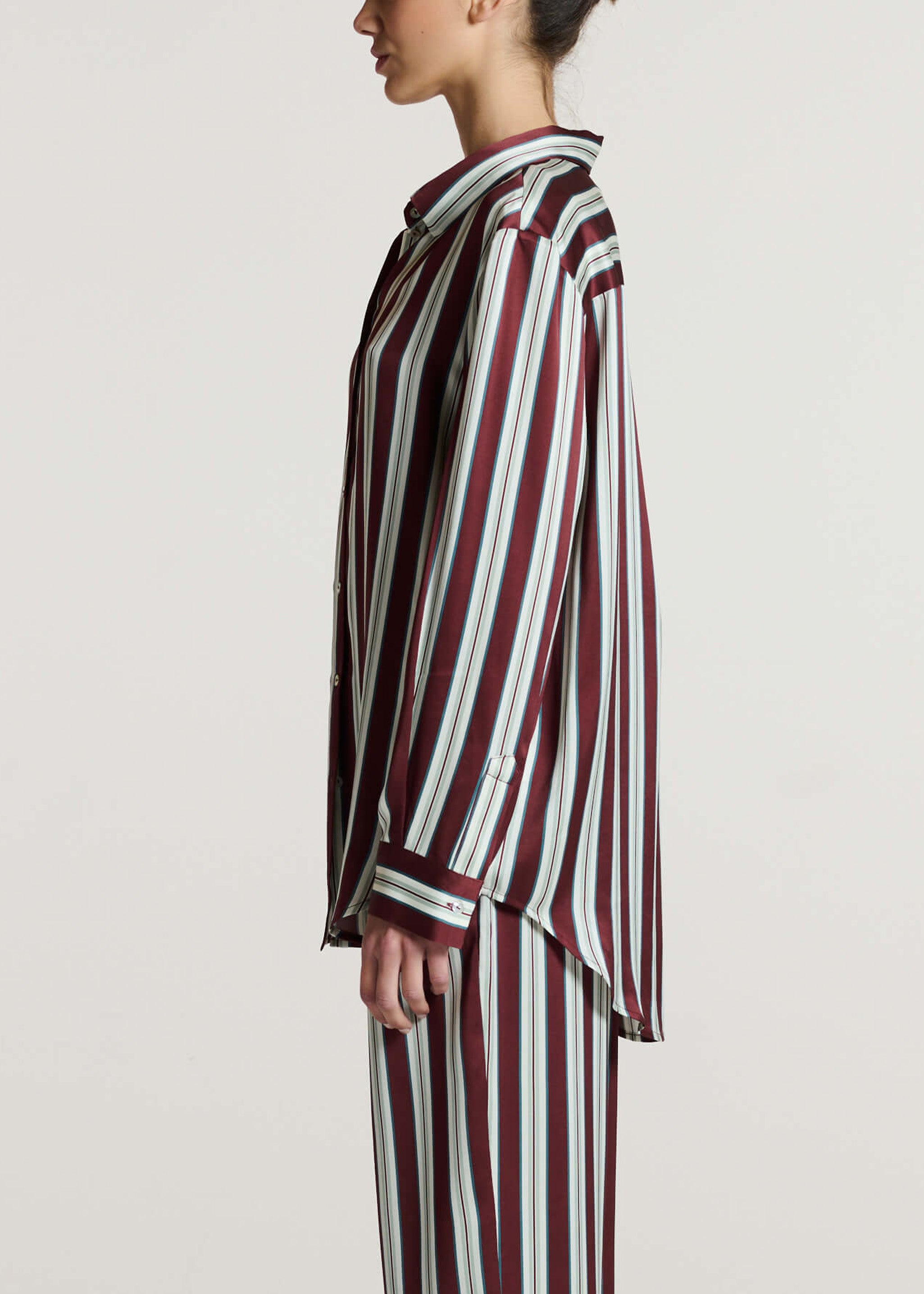 London Shirt Maroon Stripe Silk Charmeuse