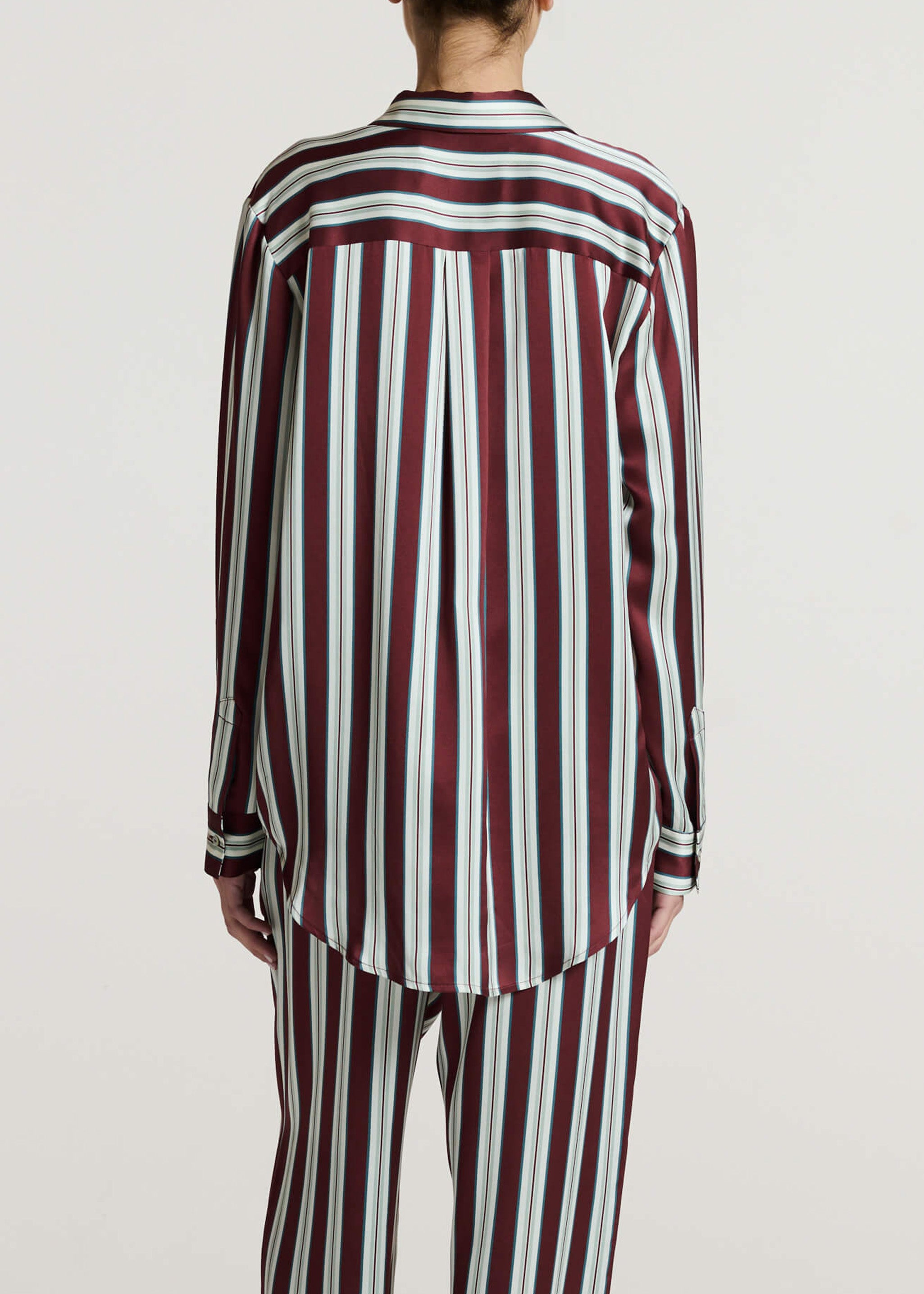 London Shirt Maroon Stripe Silk Charmeuse