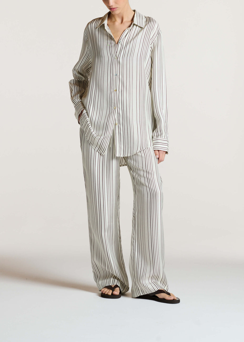 Aurelia Trouser Umber Fine Stripe Silk Twill