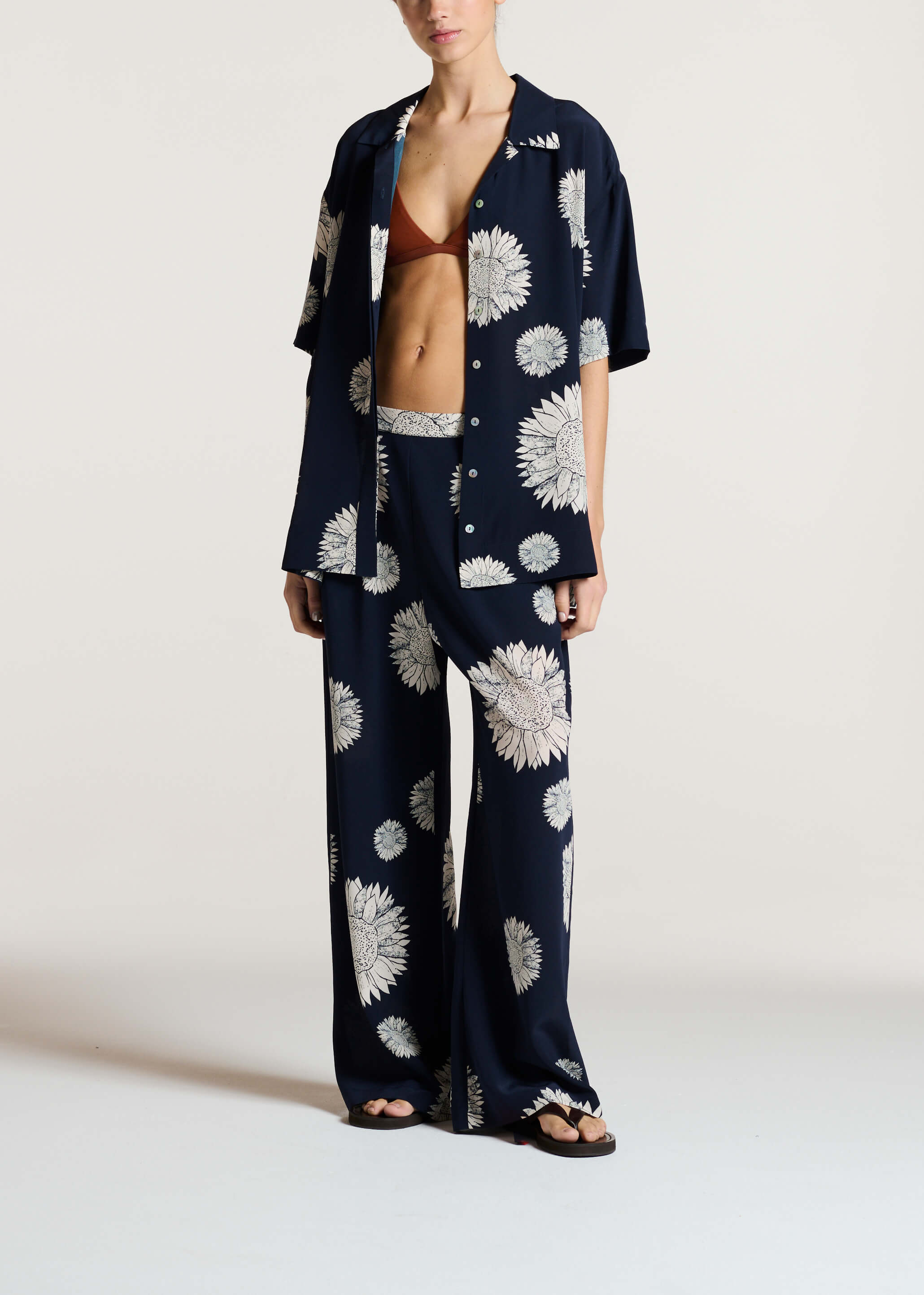 Montauk Shirt Navy Sunflower Silk Crepe