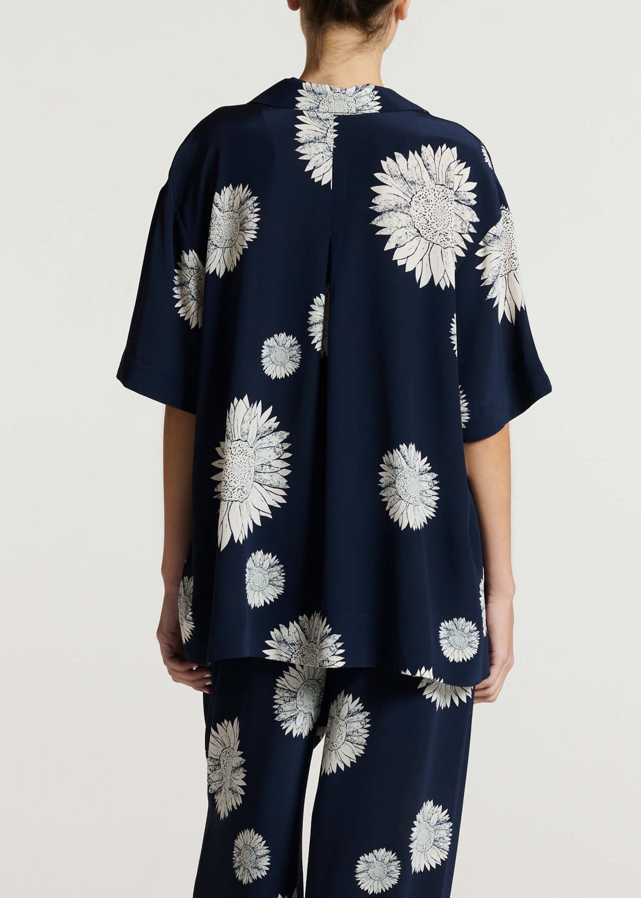 Montauk Shirt Navy Sunflower Silk Crepe