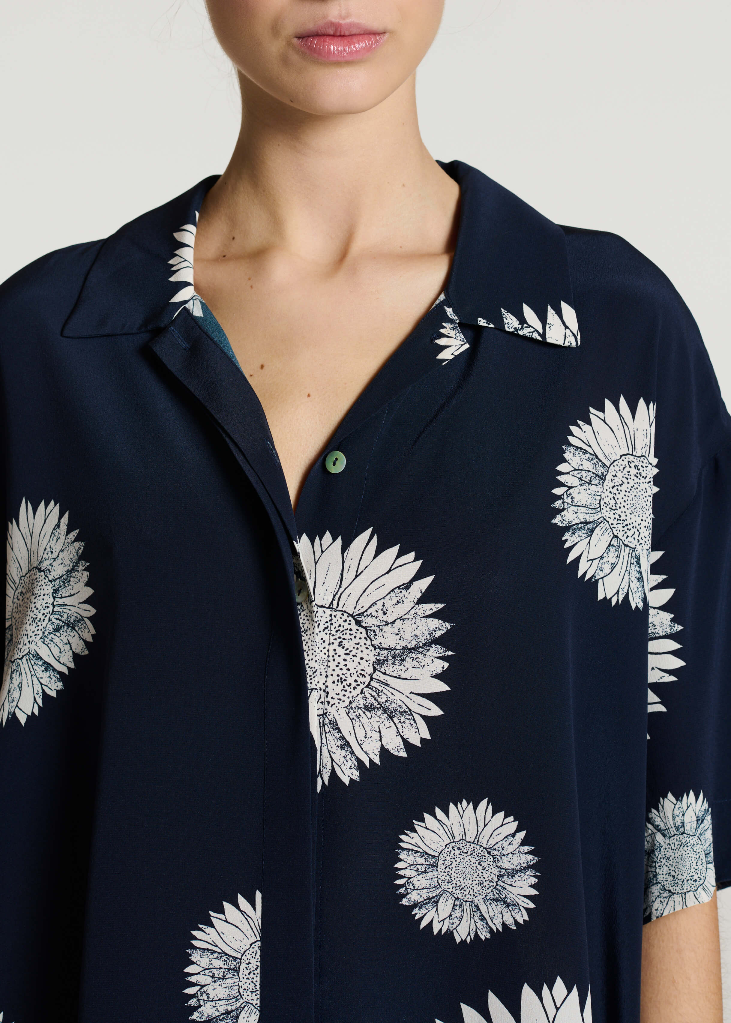 Montauk Shirt Navy Sunflower Silk Crepe