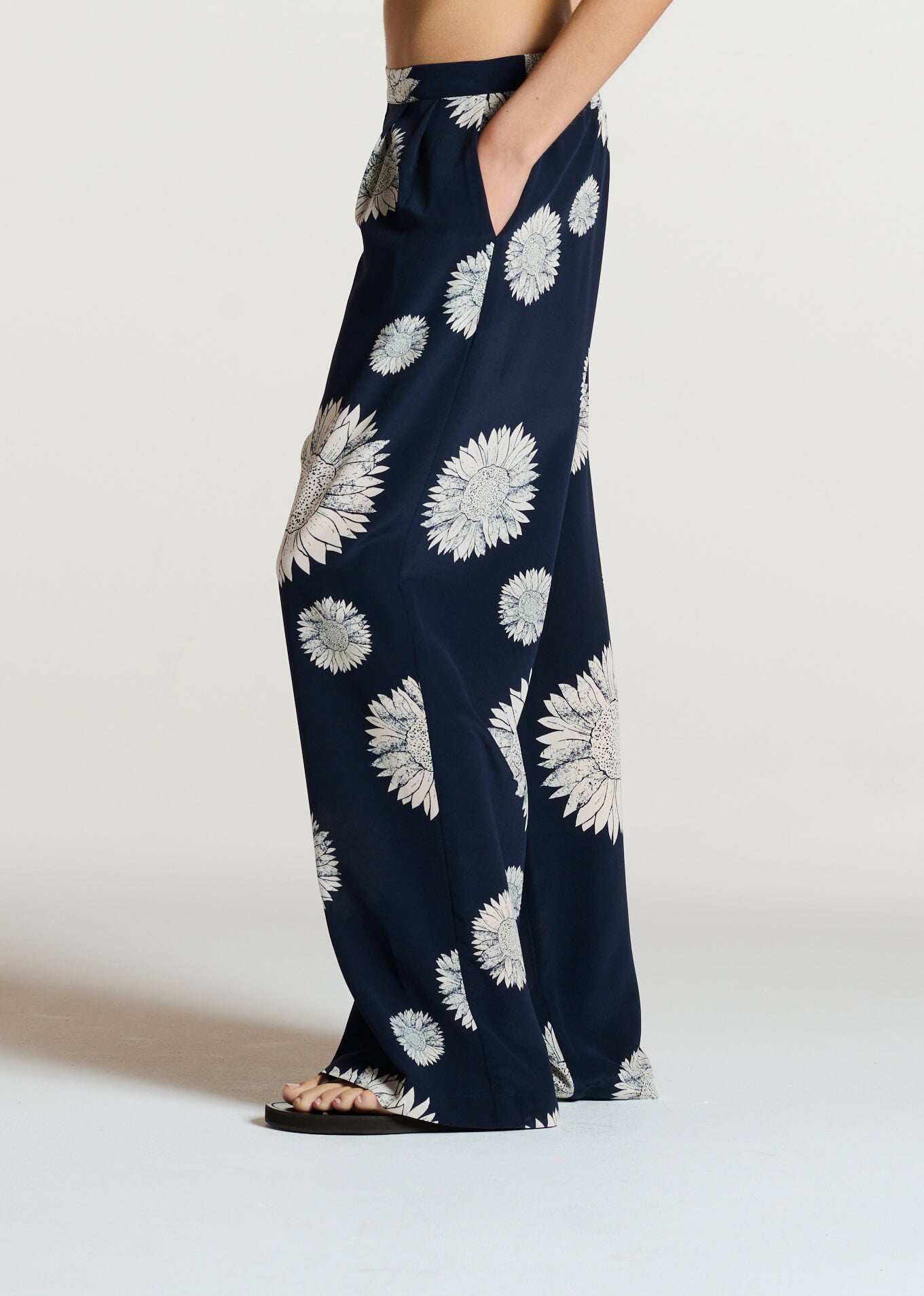 Isola Trouser Navy Sunflower Silk Crepe