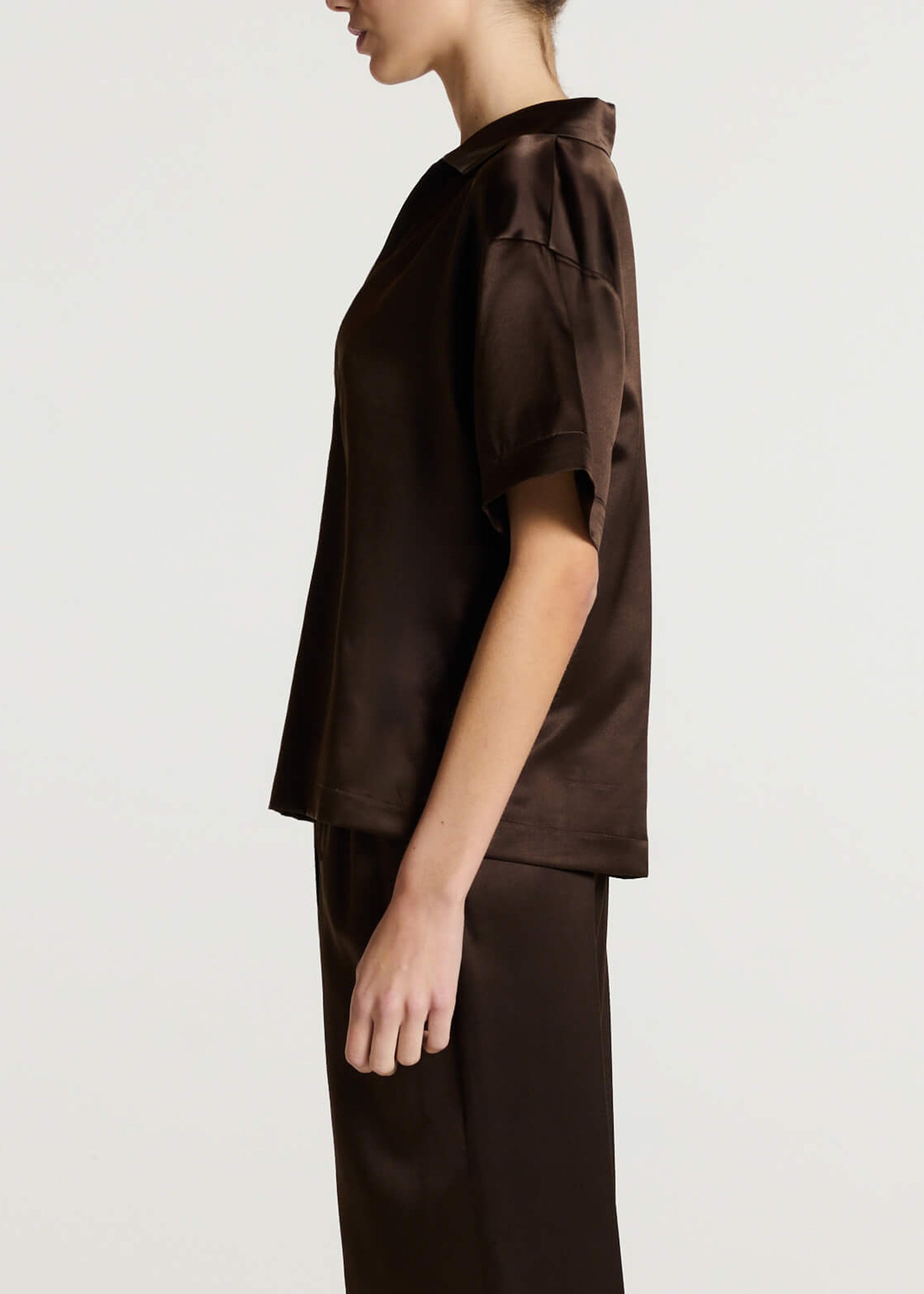 Modena Top Dark Brown Silk Wool Satin