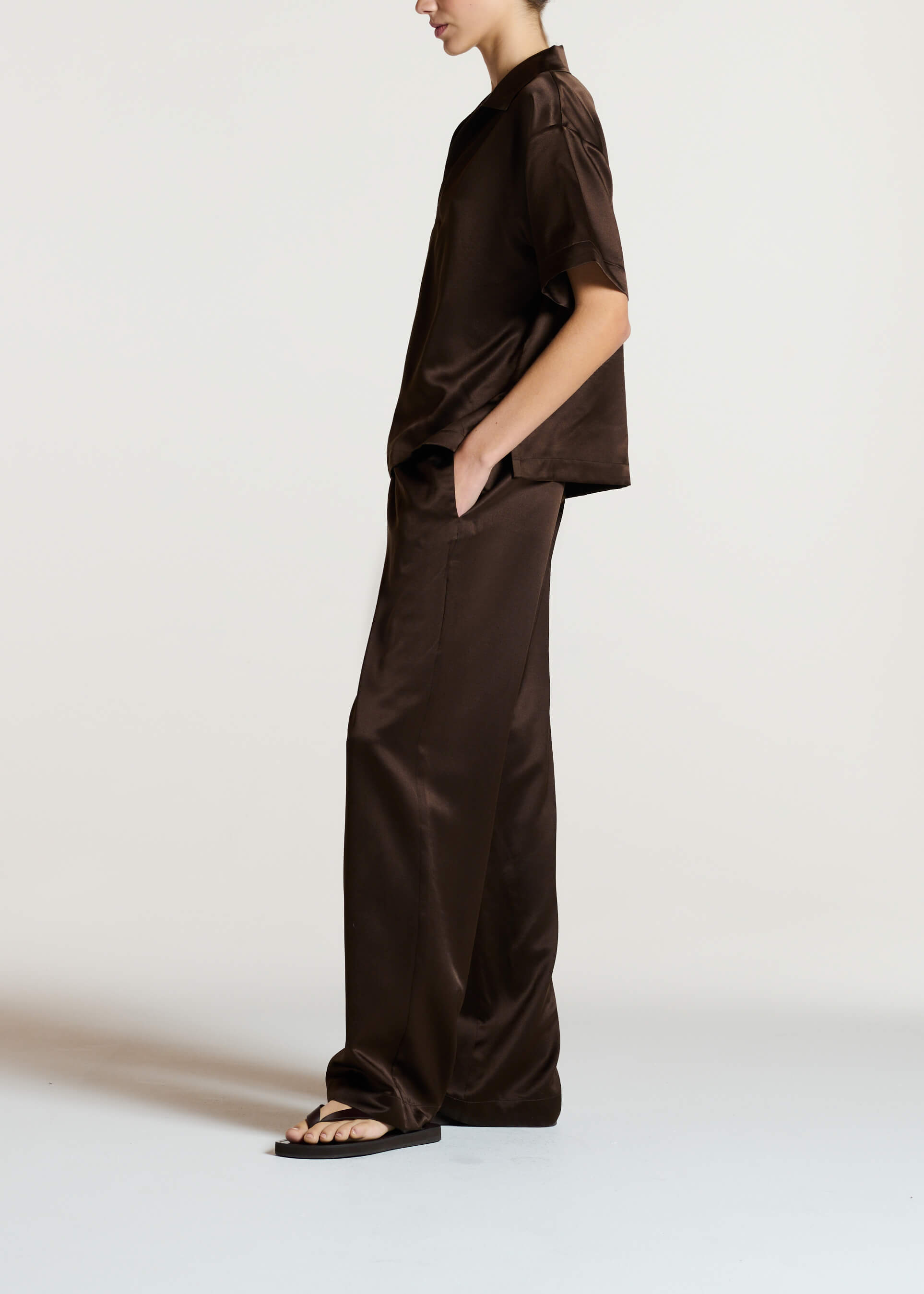 Aurelia Trouser Dark Brown Silk Wool Satin