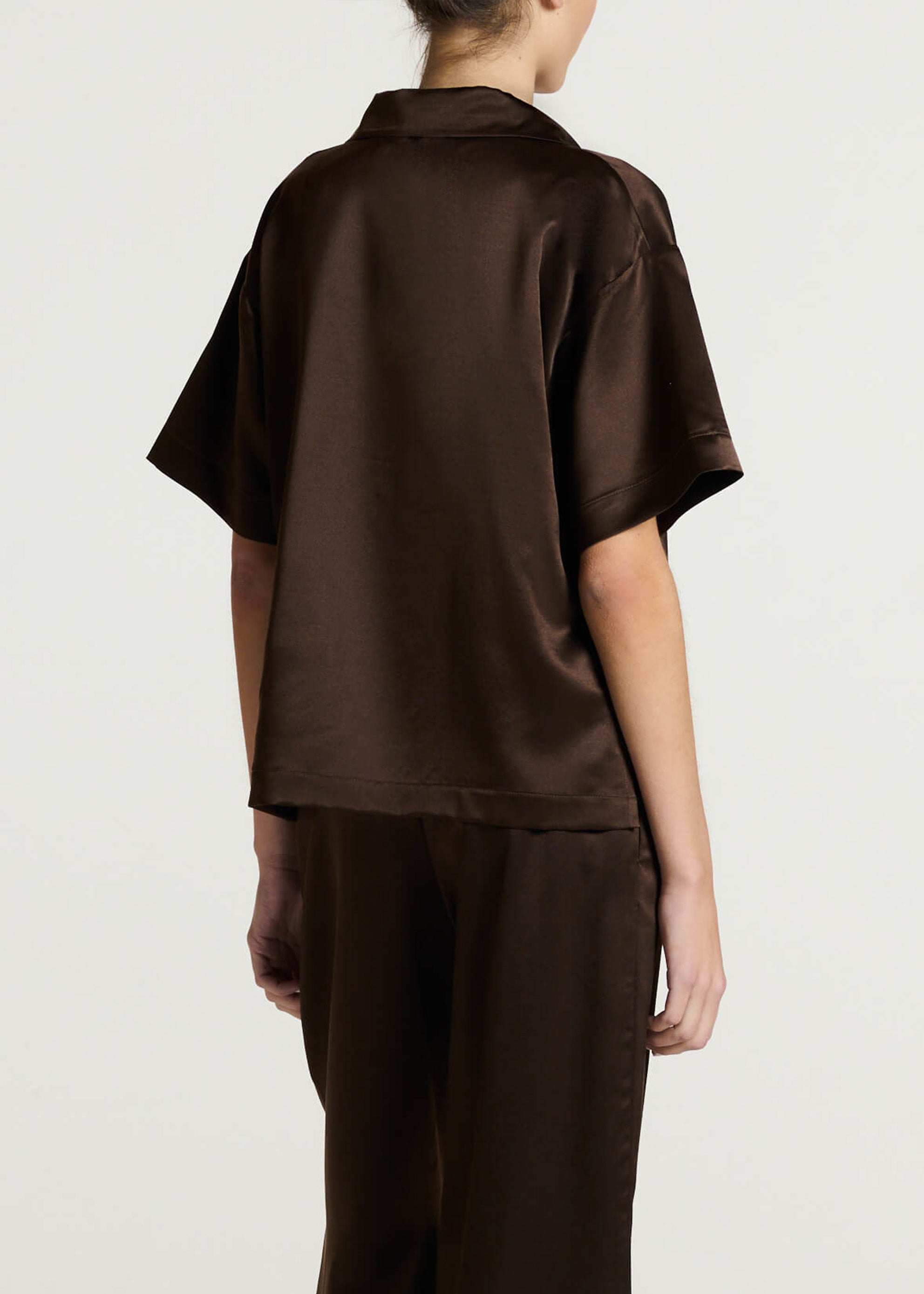 Modena Top Dark Brown Silk Wool Satin