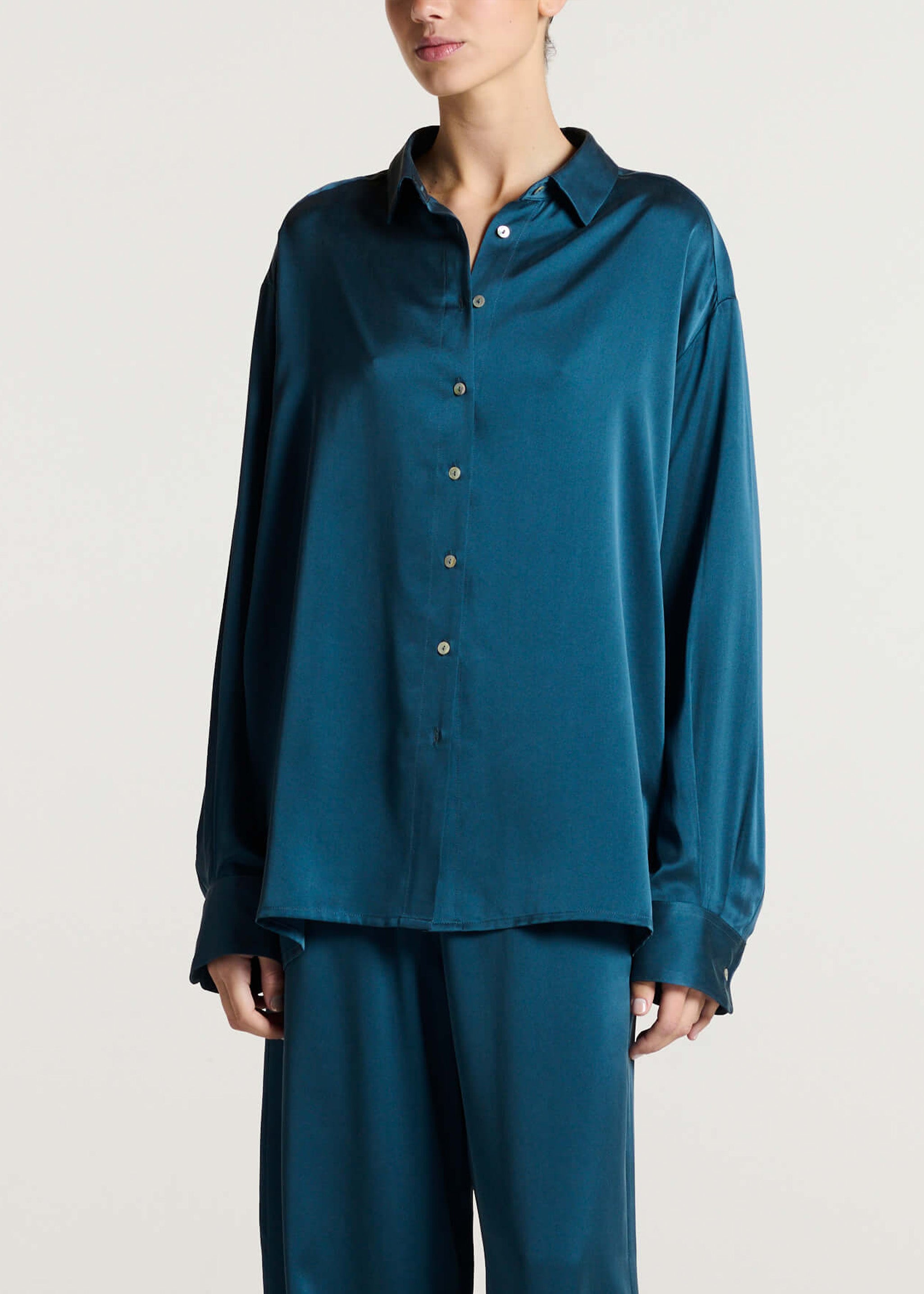 Maya Shirt Aegean Blue Silk Charmeuse