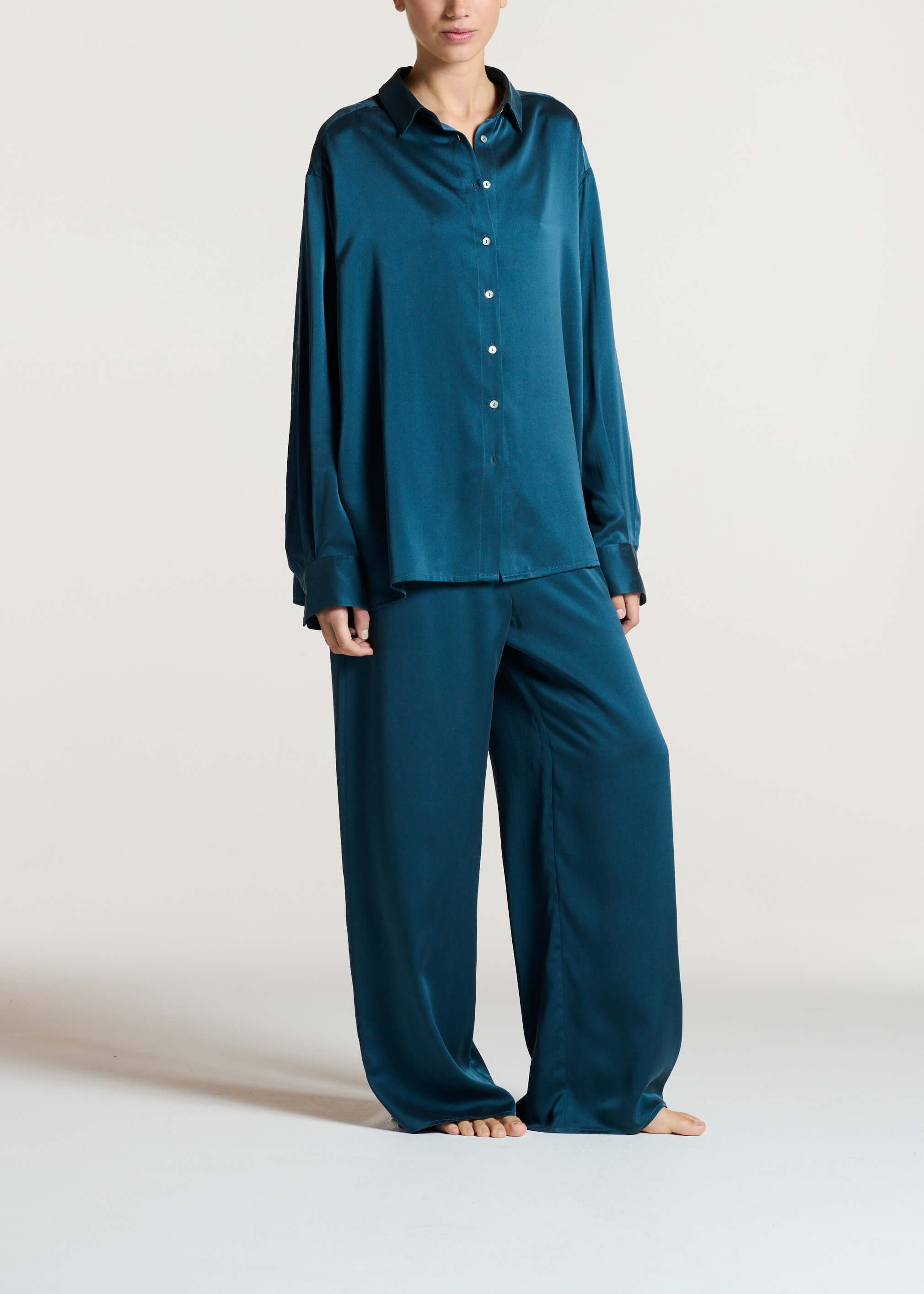 Maya Shirt Aegean Blue Silk Charmeuse