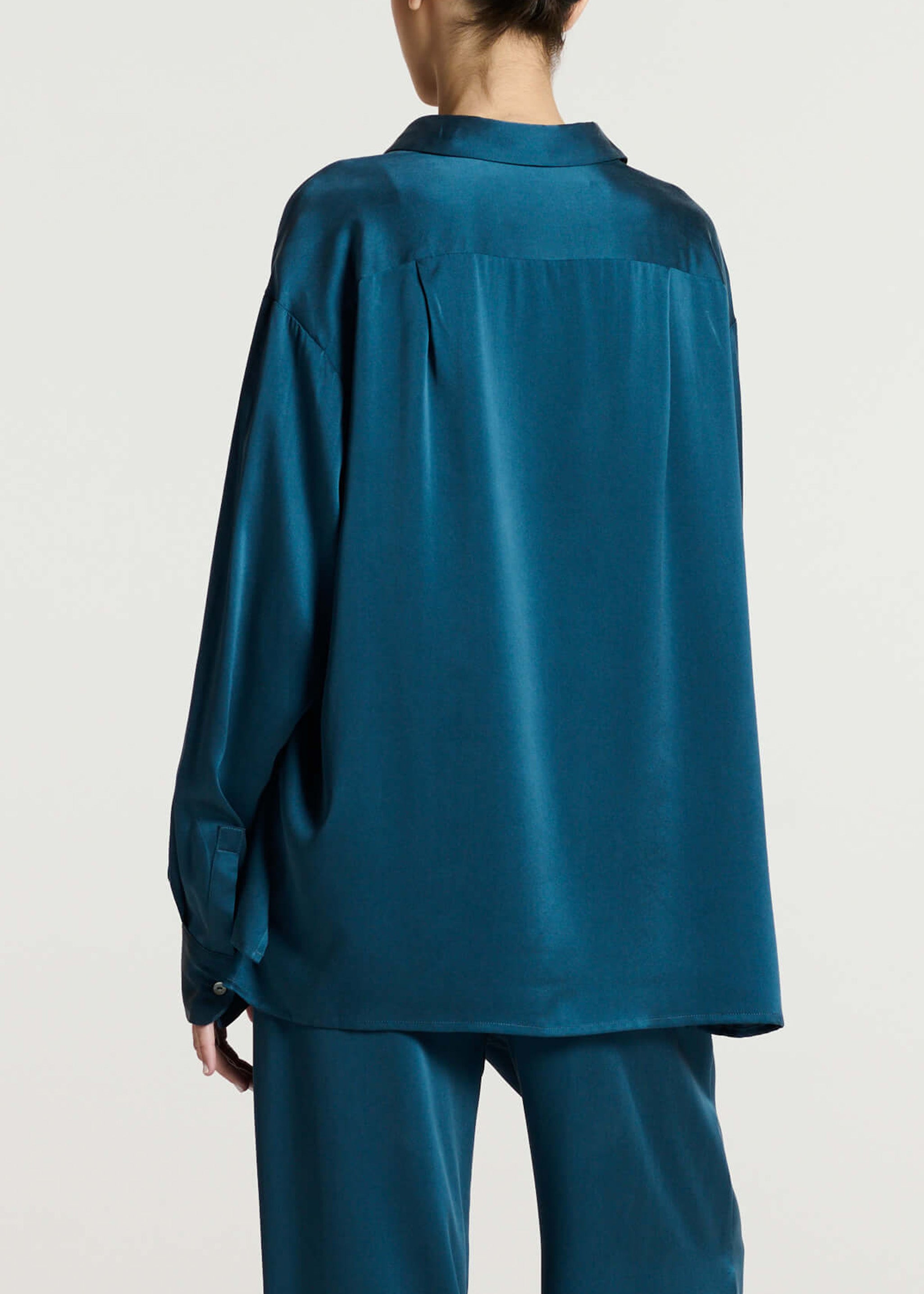 Maya Shirt Aegean Blue Silk Charmeuse
