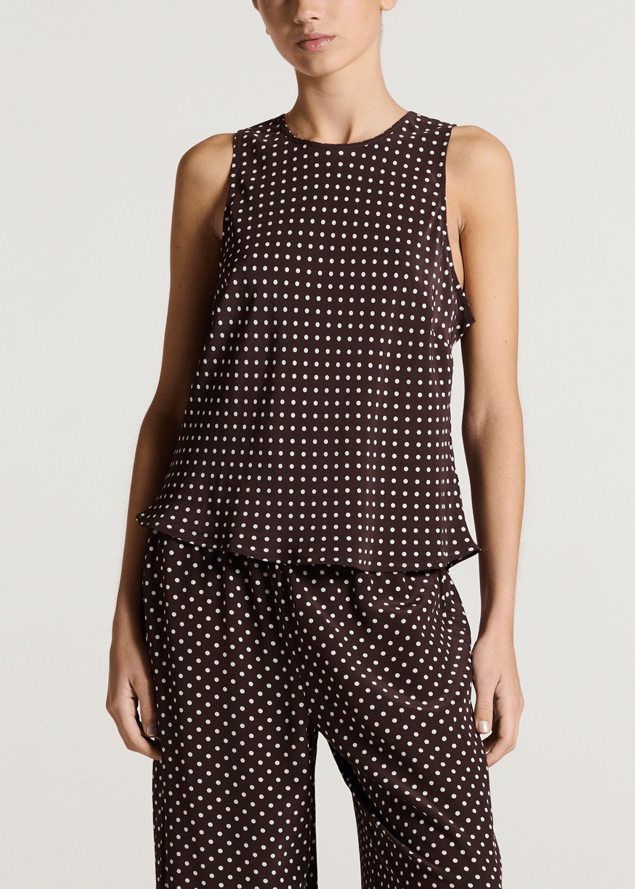 Coro Top Umber Brown Dot Silk Crepe