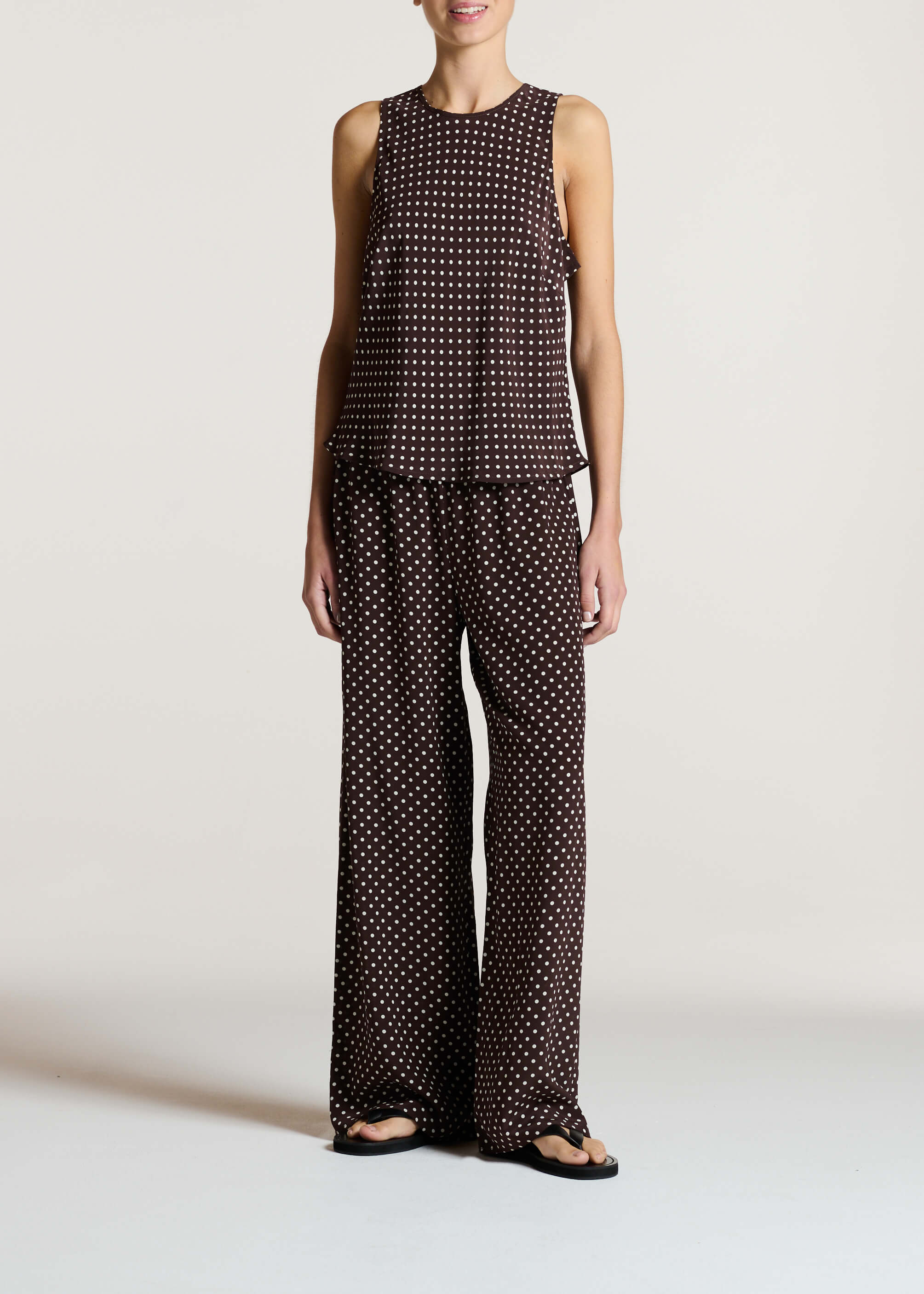 Coro Top Umber Brown Dot Silk Crepe