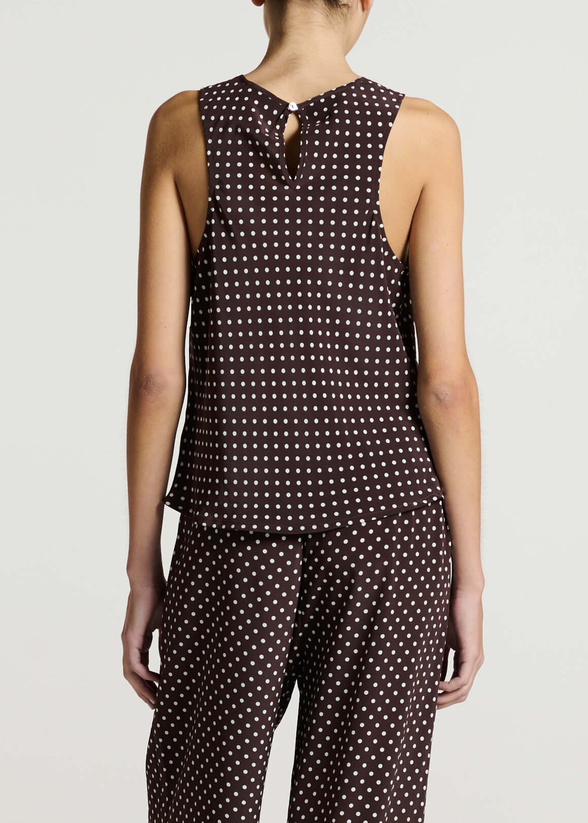 Coro Top Umber Brown Dot Silk Crepe