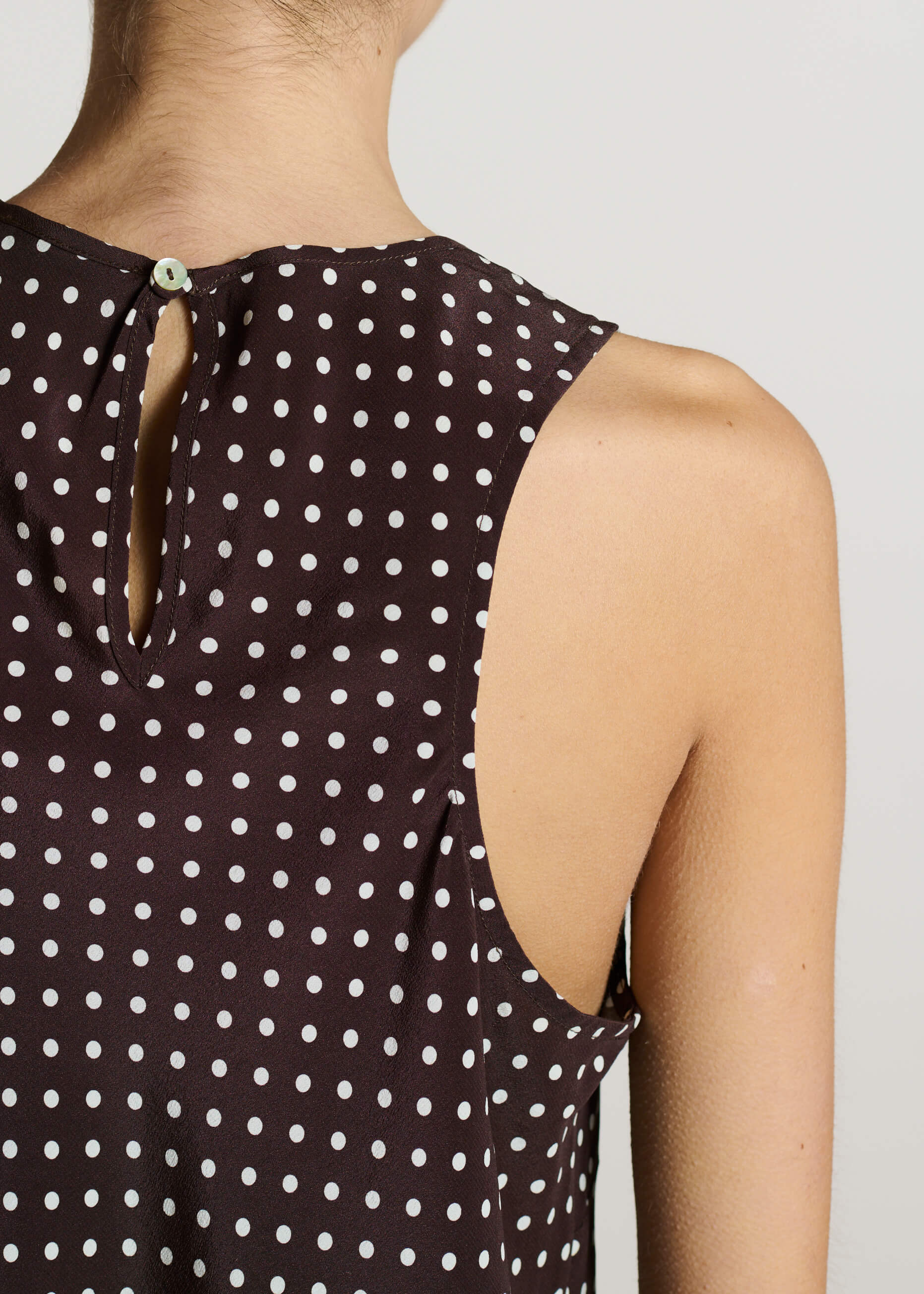 Coro Top Umber Brown Dot Silk Crepe